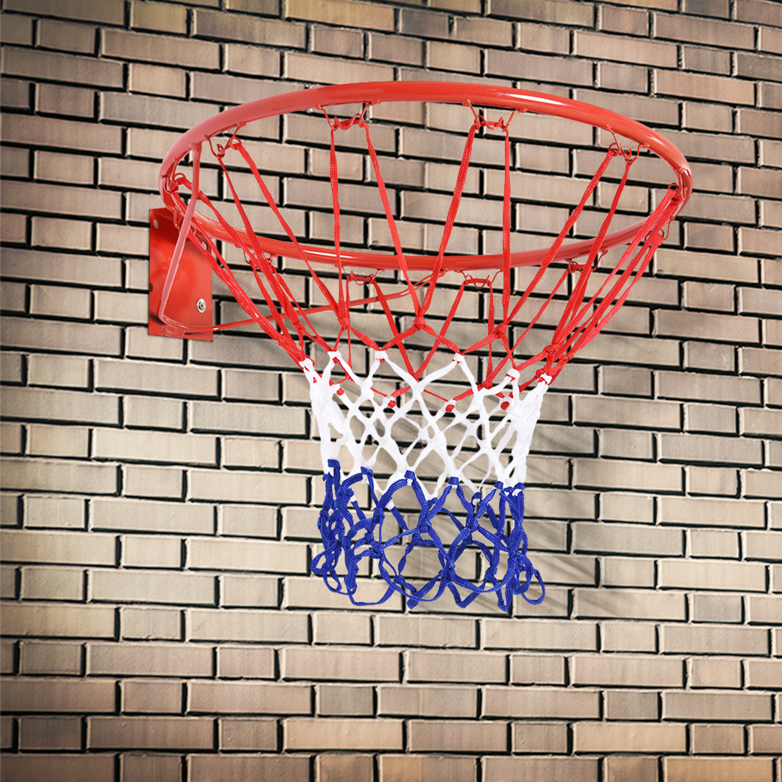 HOMCOM Basketballkorb, Indoor & Outdoor mit Ø46 cm Korb und Netz, Wandmontage, Basketball Board für Jugendliche Erwachsene, Rot + Blau + Weiß