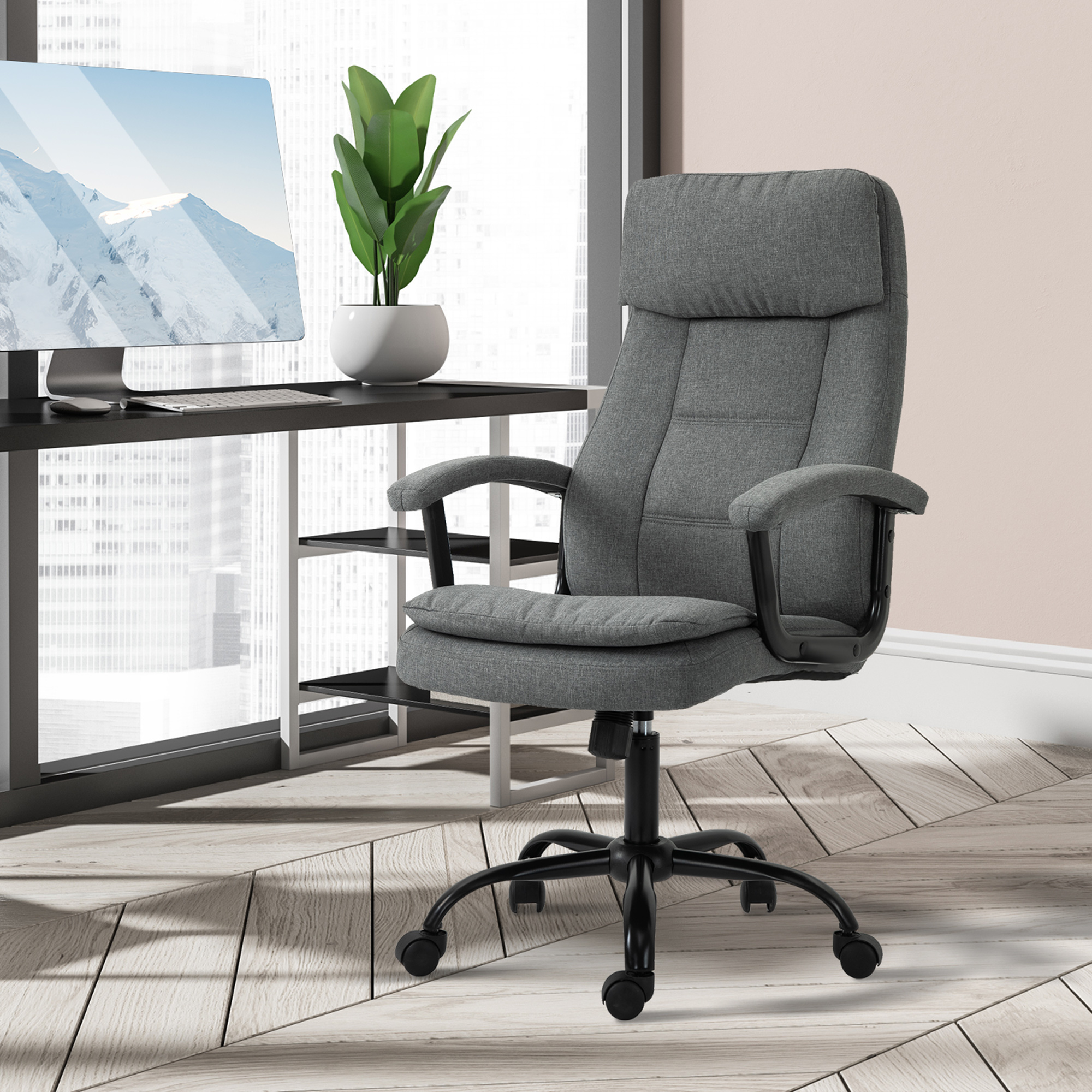 Vinsetto Bürostuhl Massage höhenverstellbarer Chefsessel Gamingstuhl mit Massagefunktion, ergonomischer Drehstuhl Massage Sessel Lendenwirbelsäulenmassage Leinen-Gefühl Grau 63 x 70 x 112-121 cm