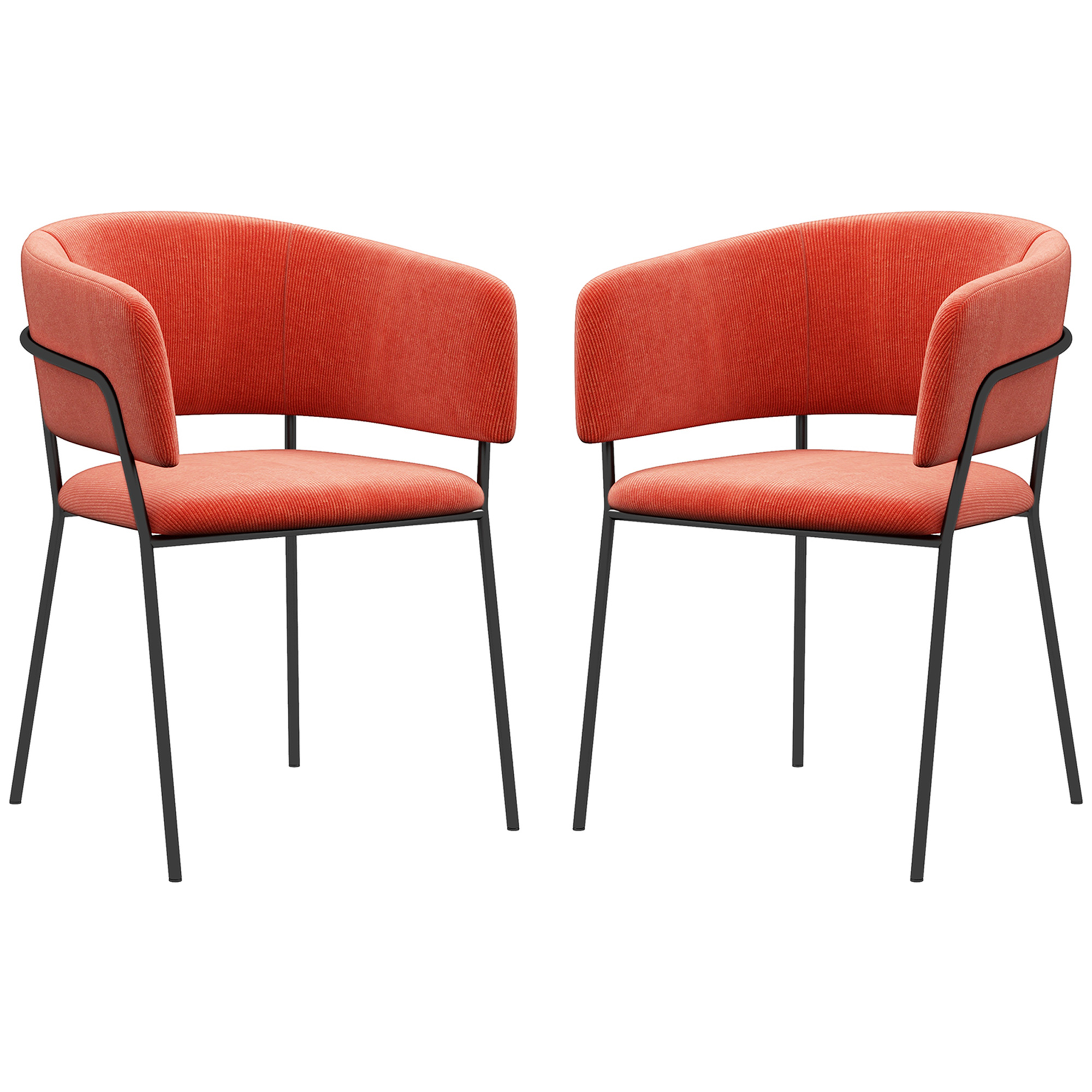 HOMCOM 2er-Set Esszimmerstühle mit Stahlbeinen, gepolsterte Sitzfläche aus samtigem Stoff, Orange