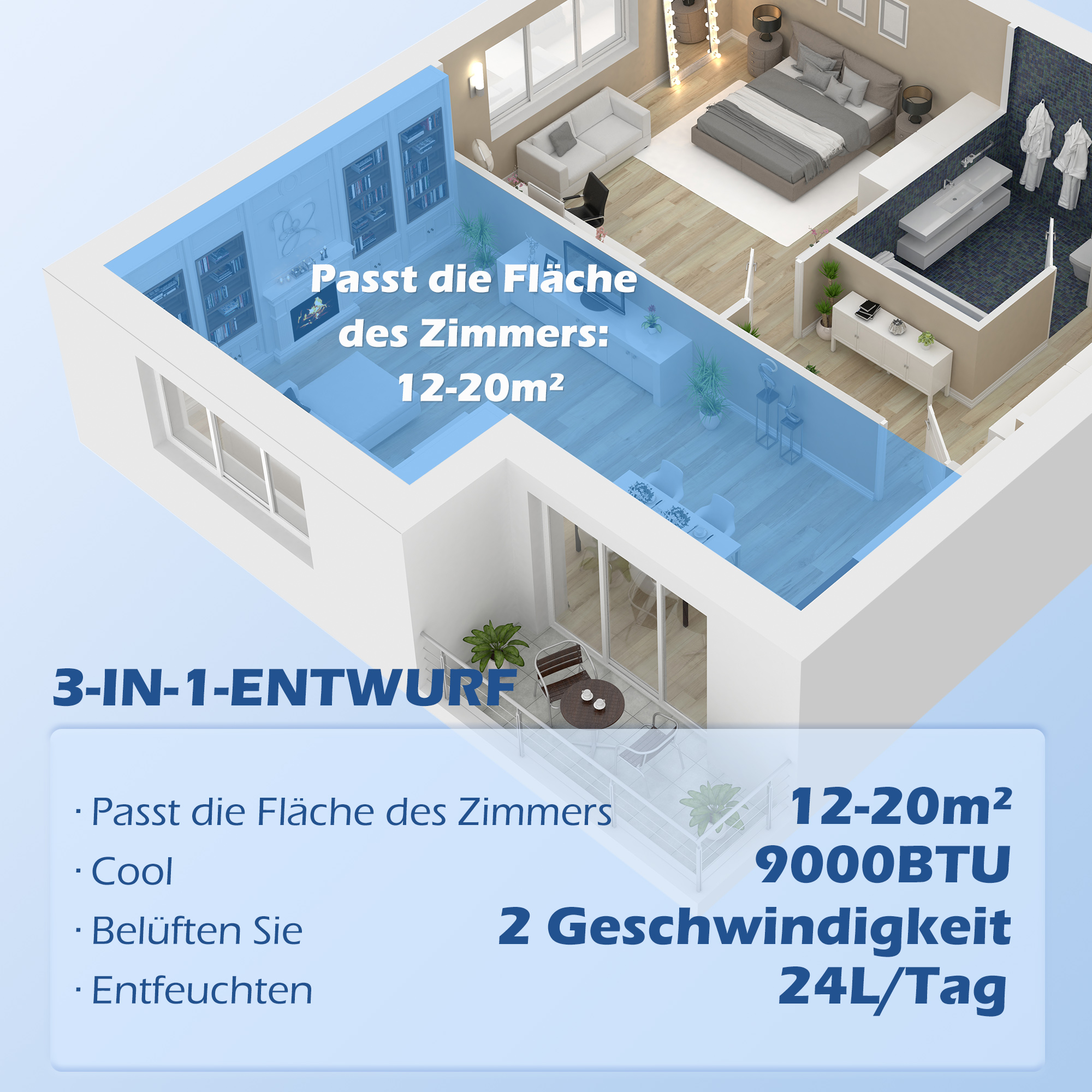 Mobiele Airconditioner Mini Airco, 24-uurs Timer, 3 Snelheden, 33 x 28 x 68,5 cm, Zwart