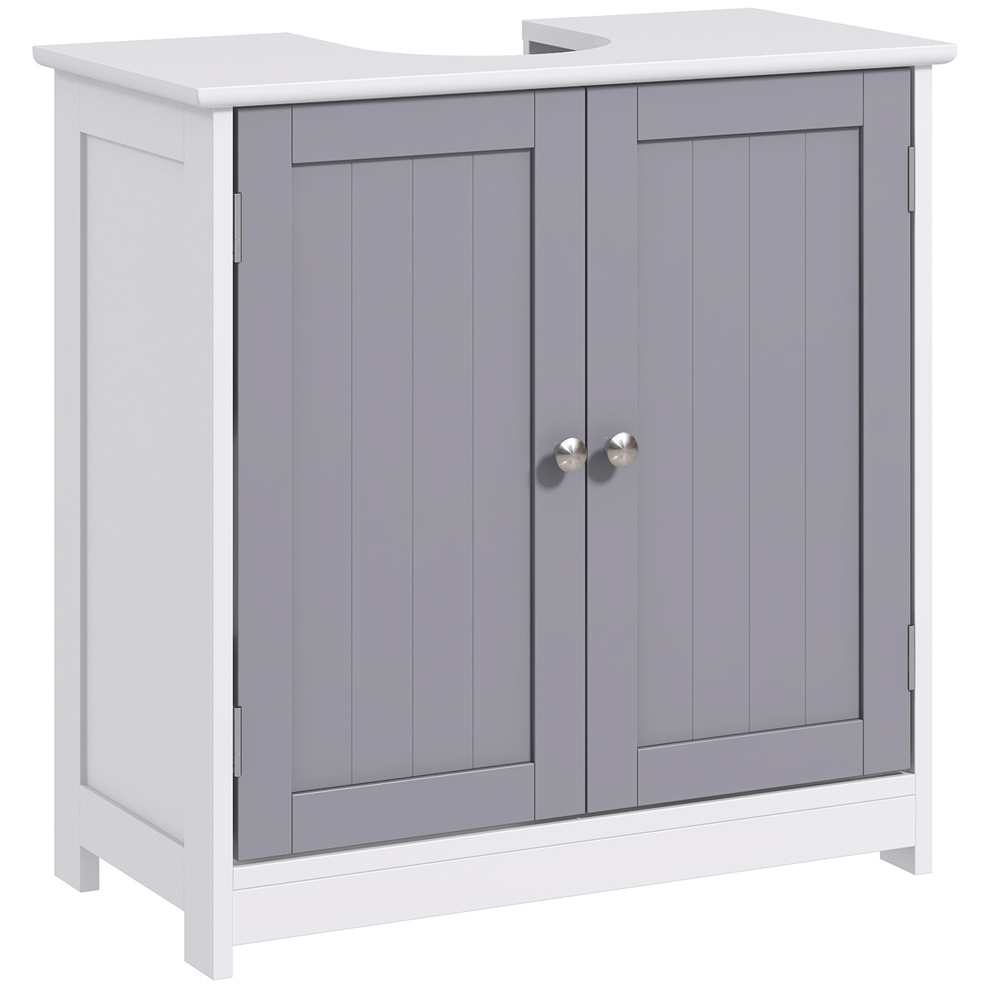 kleankin Waschbeckenunterschrank Badezimmerschrank Waschtischunterschrank mit 2 Türen Regal verstellbar MDF Weiß+Grau 60 x 30 x 60 cm