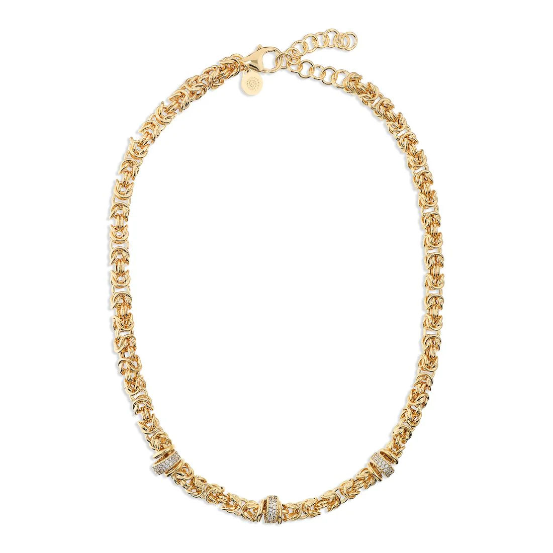 Collana Etrusca Gioielli catena bizantina con rondelle e zirconi WSET00873.YG