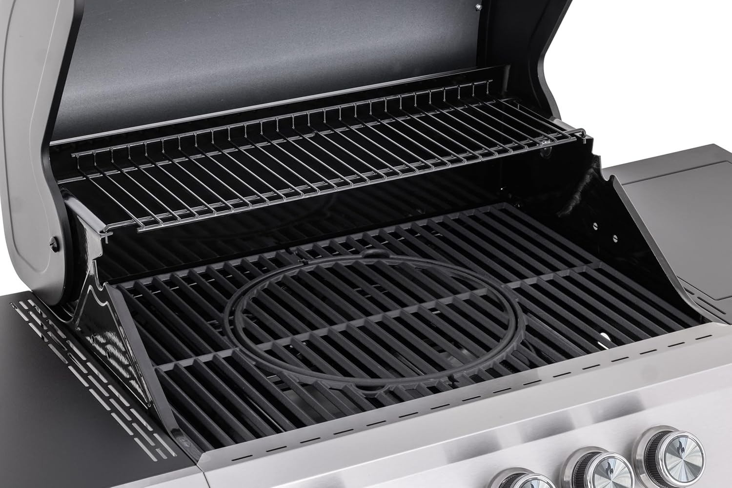 Tarrington House Barbecue a Gas PAXTON con 3 Bruciatori, Fornello Laterale, Coperchio con Termostato, Acciaio/Acciaio Inox/Ghisa, Nero, per Bombole da 11kg, Ideale per Giardino, Balcone, Campeggio