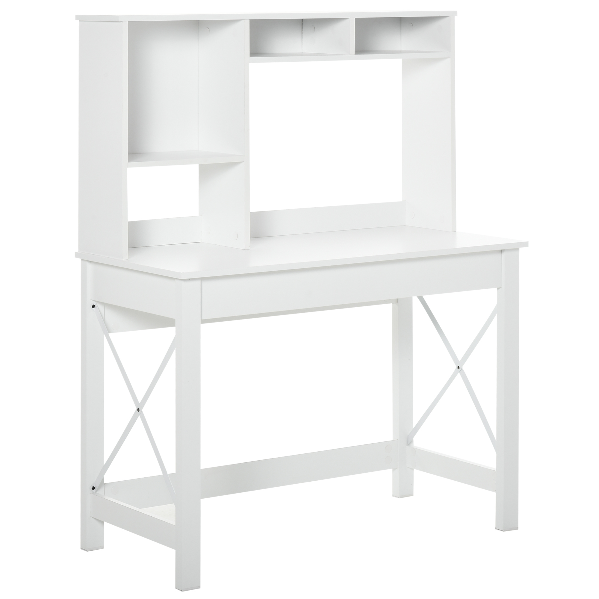 HOMCOM Schreibtisch mit Aufbewahrung, Bücherregal-Schreibtisch, moderner Holzschreibtisch mit Regalen und großer Tischplatte für kleine Räume, Home Office, Schlafzimmer, 105 x 50 x 137,5 cm, Weiß