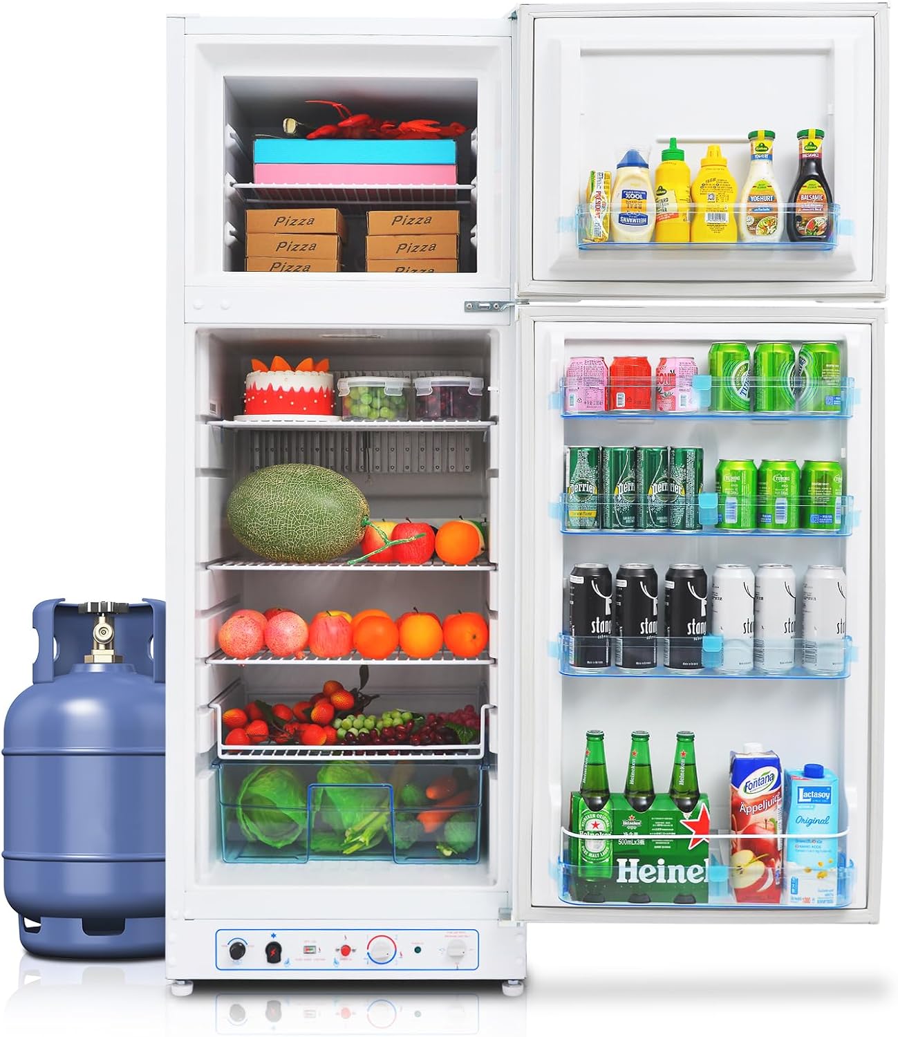 SMETA Nevera Gas con Congelador, 265L (203L 62L), 220V, Refrigerador Congelador Combinado, Refrigerador Camping Gas para Autocaravana, Garaje, Caravana, Home, Blanco