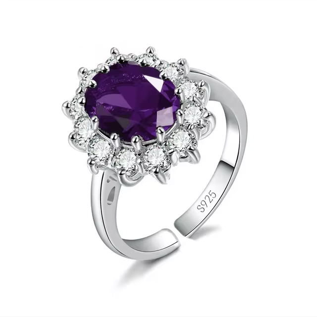 Classic Purple Flower Design Shiny Cubic Zircon Crystal Women Ring