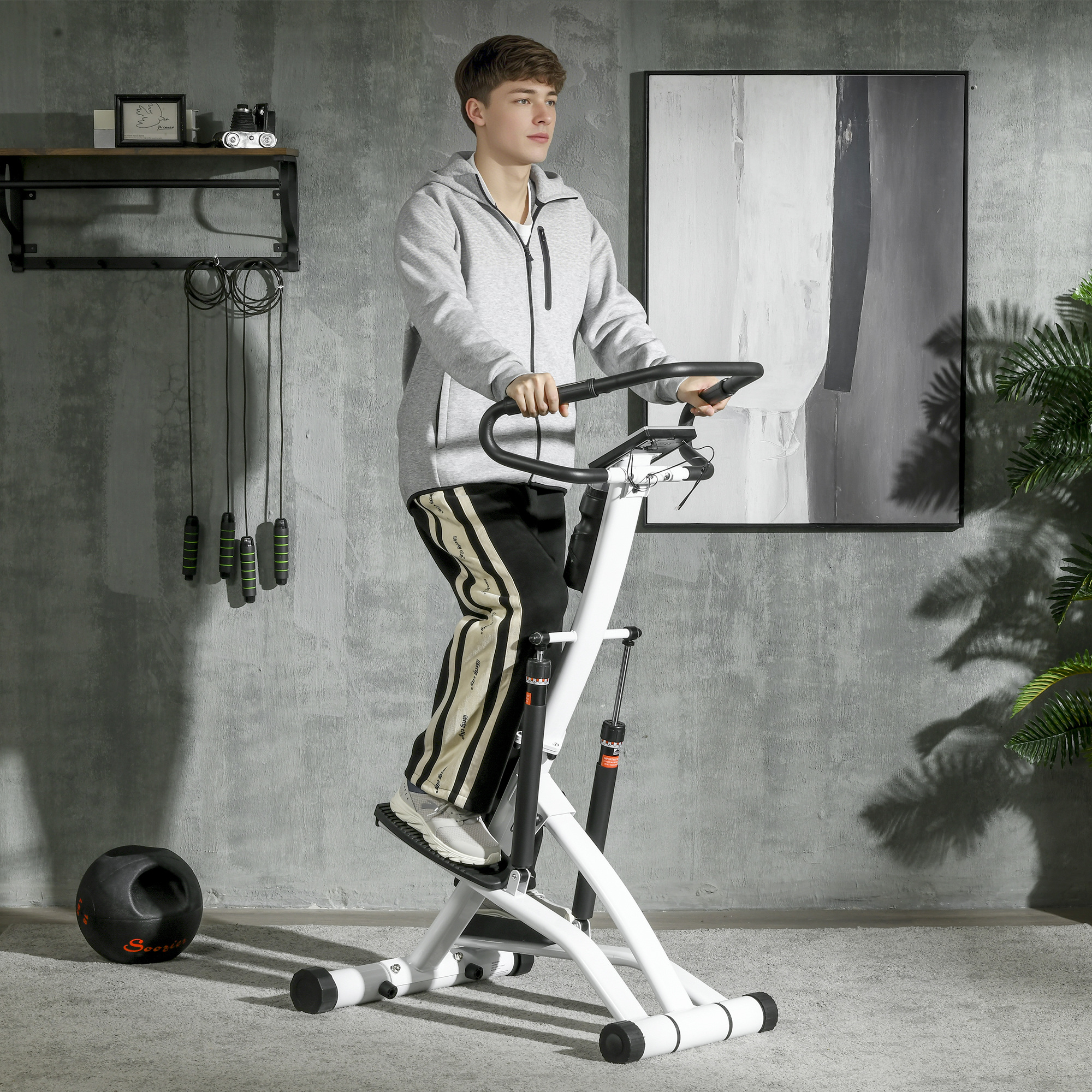 SPORTNOW STEPPER mit 12 Widerstandsstufen, LCD-Anzeige, 2 Rollen, 80 cm  x 61 cm x 134 cm, Weiß + Schwarz