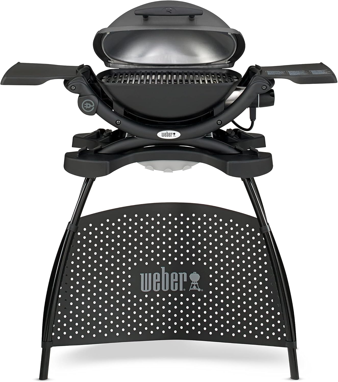 Weber Q1400 BBQ Elettrico con Supporto, sup. cottura 43 x 32 cm, barbecue portatile, sup. cottura in ghisa smaltata divisa in 2, coperchio e corpo in alluminio pressofuso - Grigio scuro (52020853)