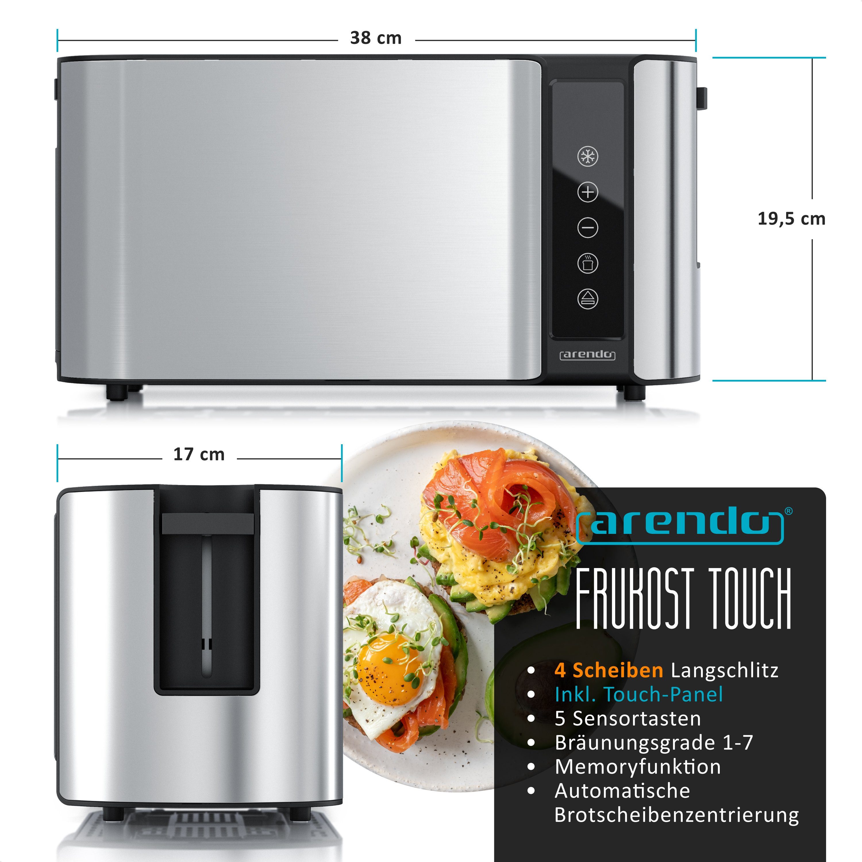 Toaster Wärmeisoliertes Doppelwandgehäuse, Display mit Restzeitanzeige