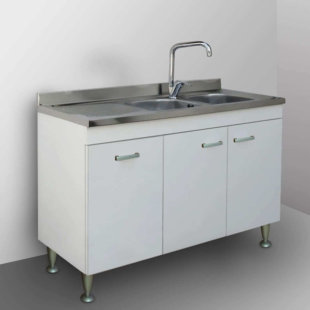 Yellowshop | Composizione cucina 120 cm versione dx o sx 3 ante finitura bianco con lavello, scolapiatti e pensile serie Basic (Versione Sx)
