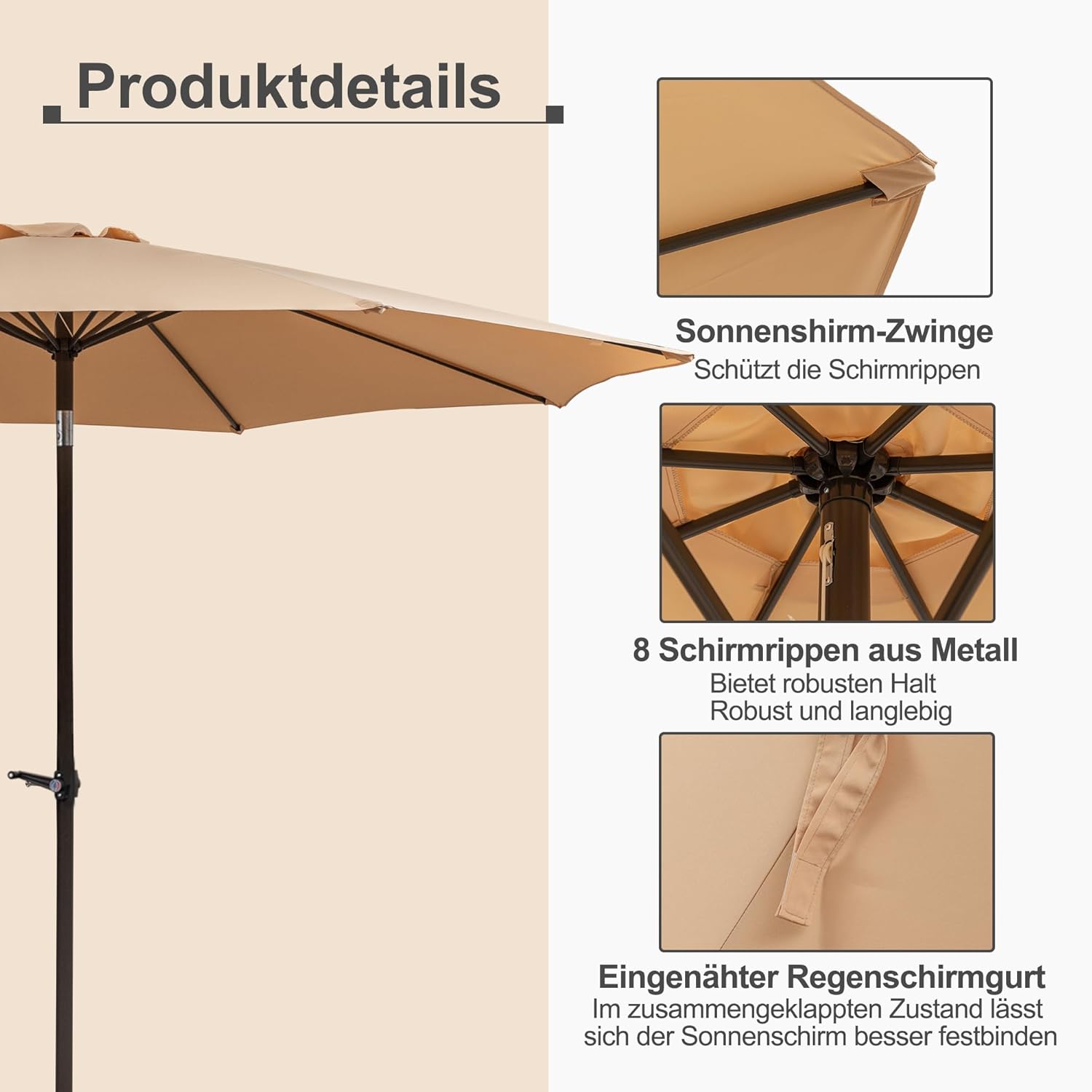 Sonnenschirm Ampelschirm 450cm rechteckig wasserdicht windfest UV50+ Doppeldach Kurbel neigbar Stahlgestell 12 Rippen für Garten Terrasse Balkon Strand