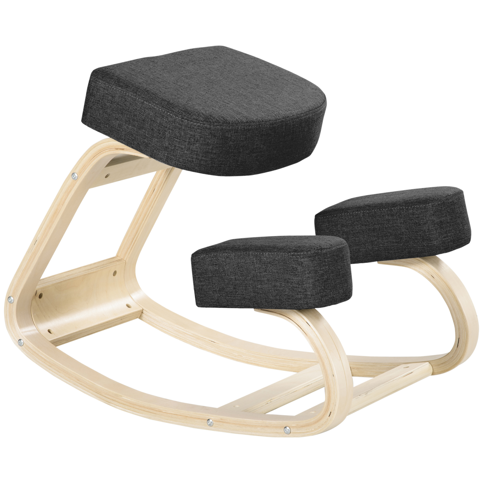 Vinsetto Kniestuhl, ergonomischer Sitzhocker, Polsterhocker für gesunde Sitzhaltung, Birkenholz, 120 kg belastbar, Schwarz