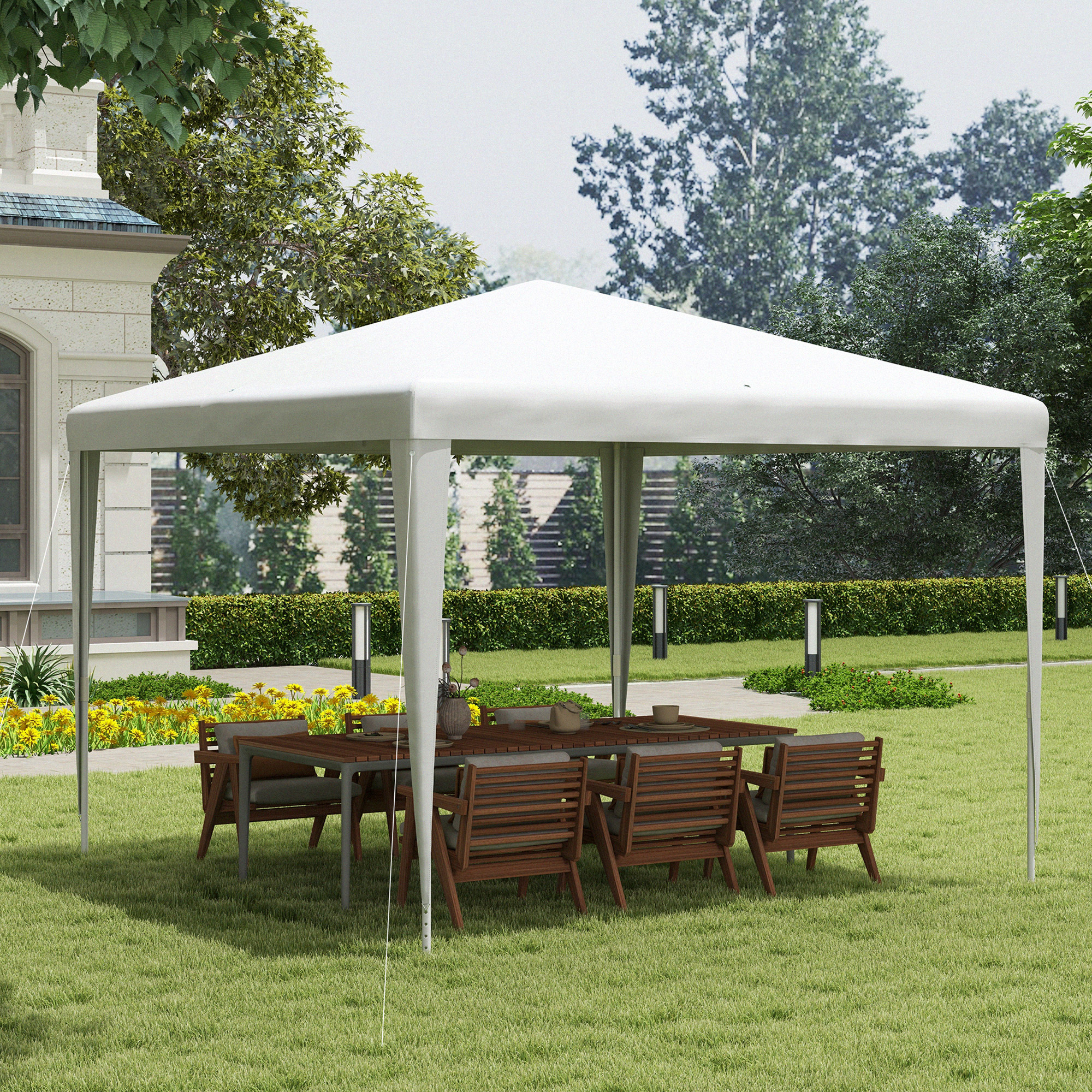 Outsunny Gartenpavillon 3x3 m Faltbar und Tragbar mit UV-Schutzbezug, Weiß
