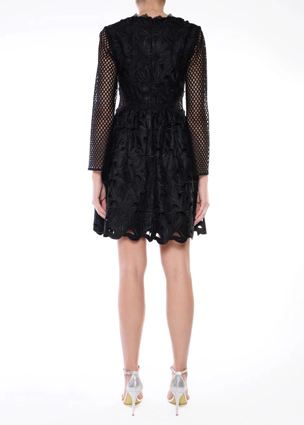 Ariel Black Mesh Sleeve Lace Mini Dress