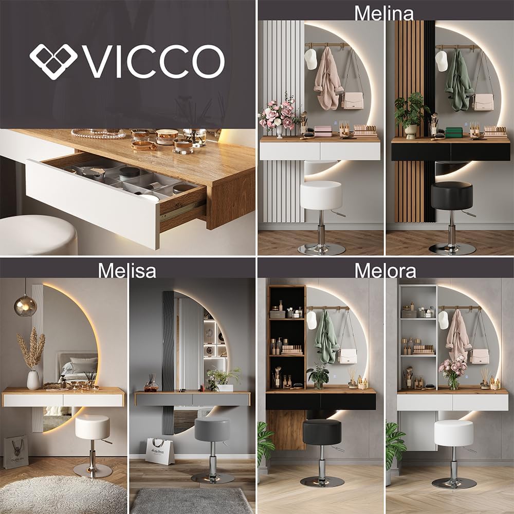 Vicco Melisa Dressing Table, Oak/White, 120 cm with LED Lighting
