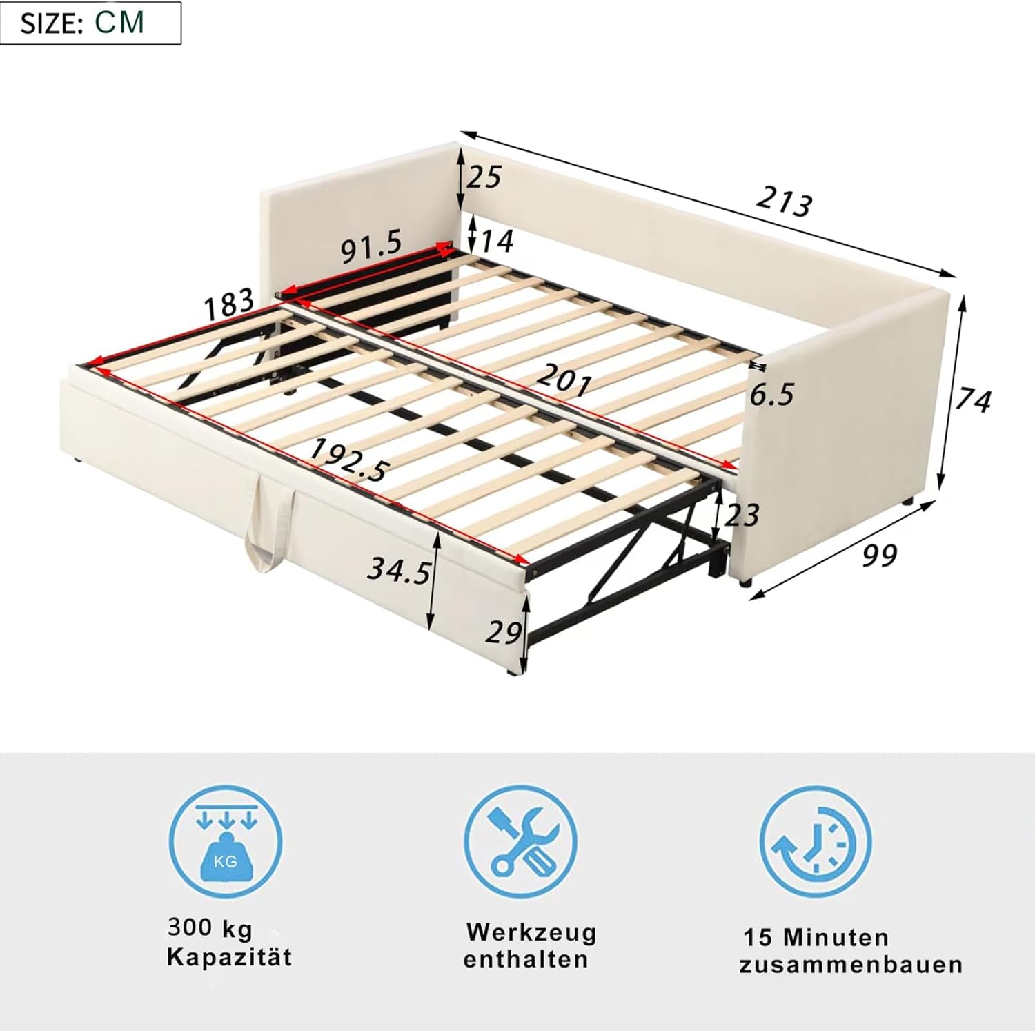 Schlafsofa 200cm Breit, Schlafcouch Ausziehbar, Schrankbett mit Sofa, Murphy Bed 90/180 x 200 cm, Polsterbett Tagesbett Ausziehbar mit Lattenrost, Doppelbett, Samtstoff, ohne Matratze (Beige)