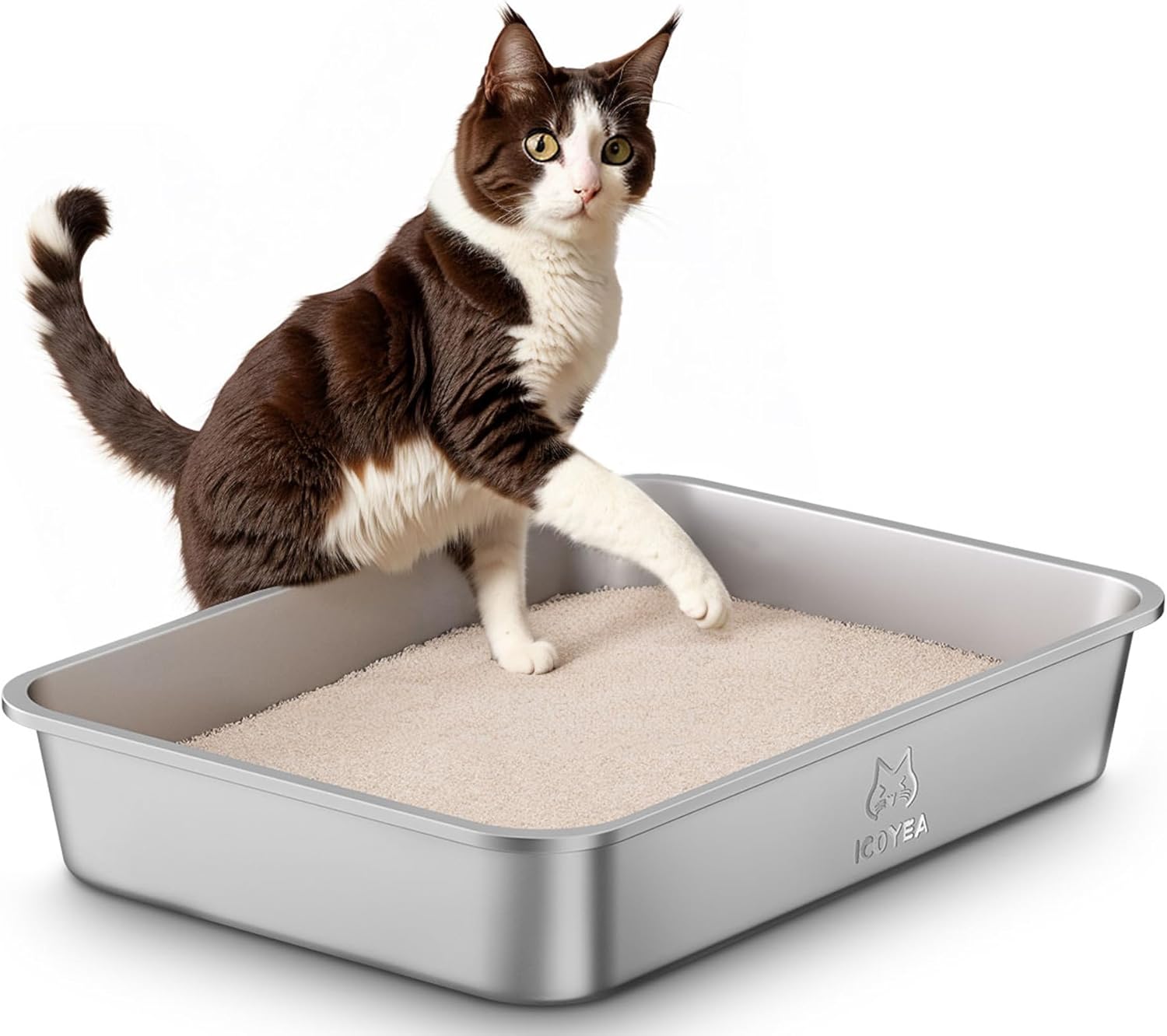 Lettiera Acciaio Inox per Gatti, Lettiera Grande Aperta per Gatto Grandi, Piccoli e Conigli, Lettiera Gatto per Gatti Antiaderente, Facile da Pulire, Sabbiera XXL Alta, Antiodore e Spaziosa