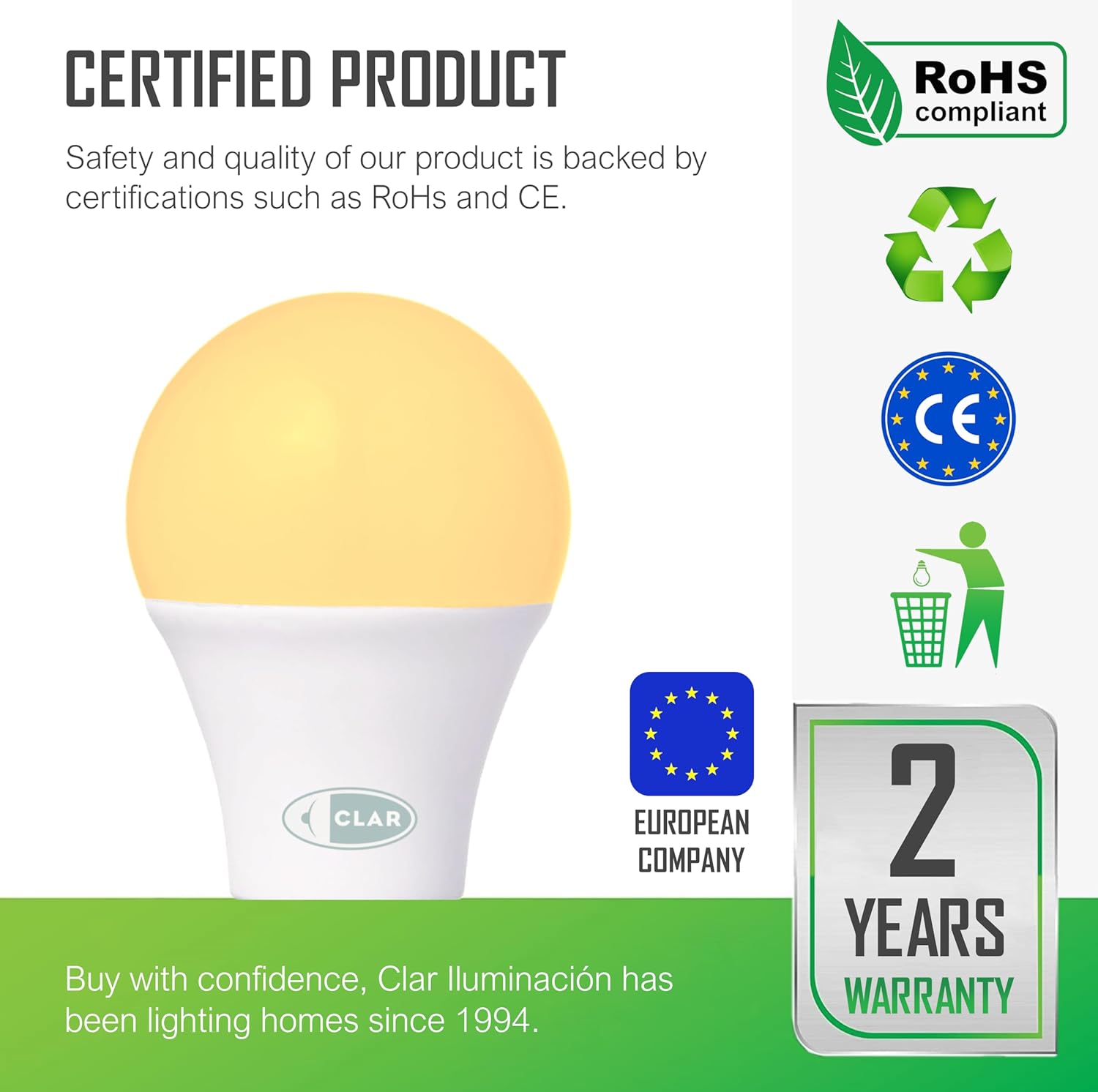 CLAR - E27 LED Warmweiss, LED Glühbirne E27, LED E27 Warmweiss, Glühbirne E27, LED Birne E27, Leuchtmittel E27, LED Glühbirne, Glühbirne LED, LED E27 100W-120W, 15W (Pack 100)