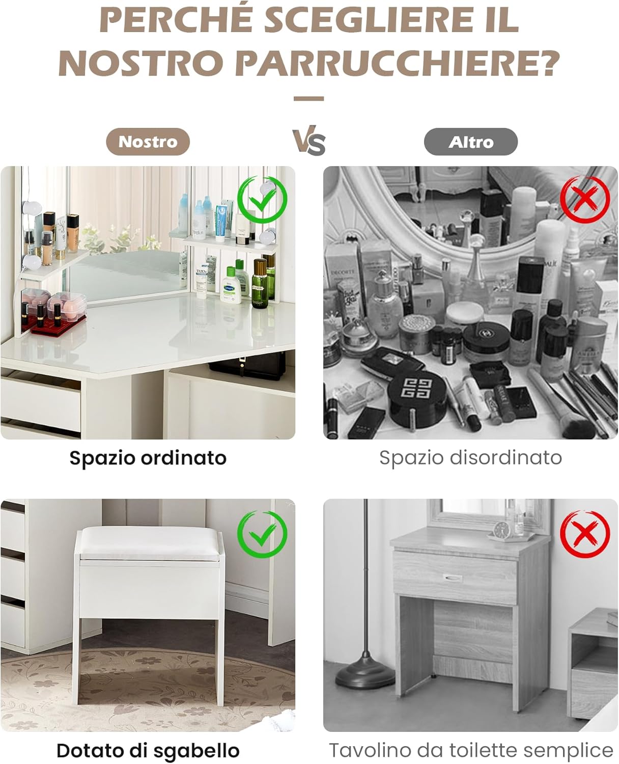 TUKAILAi Dressing Table with Mirror, Three Sides, Modern Make-up Vanity Table with LED Lights and Stool, White Corner Makeup Table with 5 Drawers and 2 Open Shelves 114 x 61 x 140 cm Bedrooms