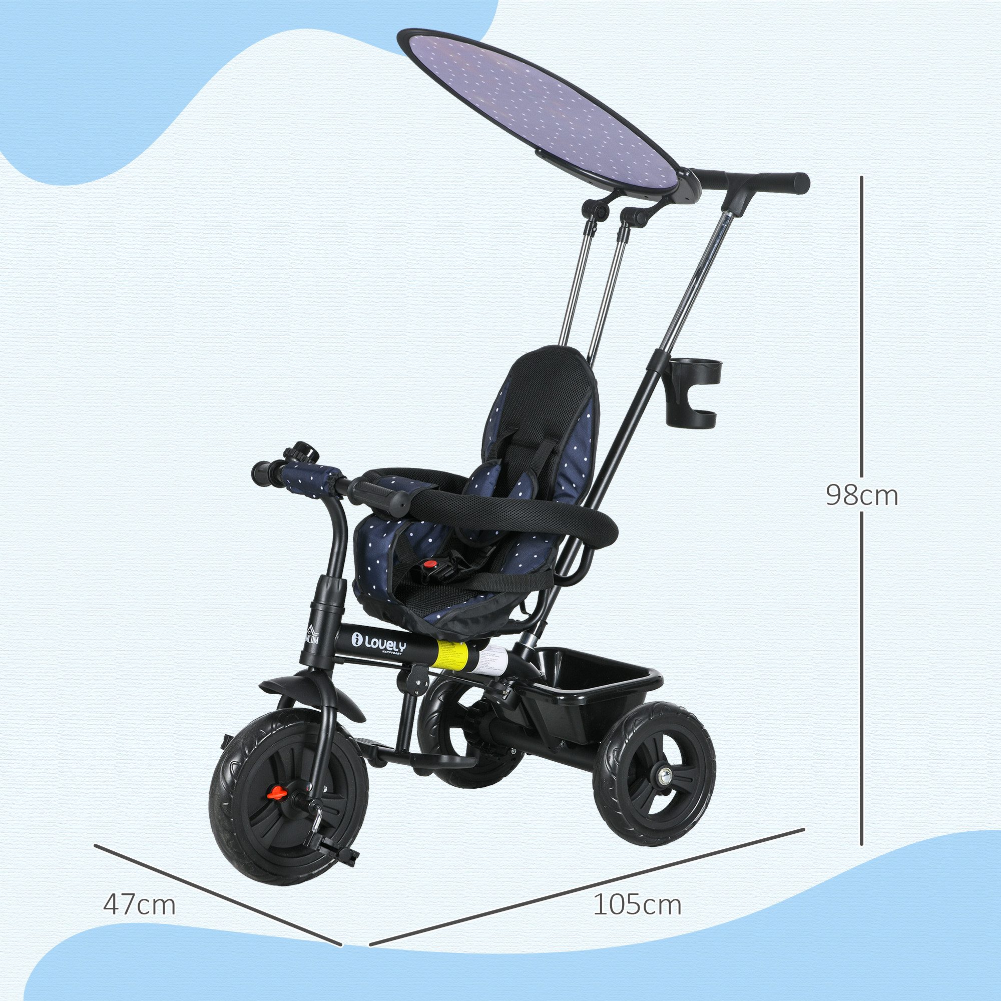 Dreirad-Kinderwagen 6-in-1 Dreirad mit Schubstange Kinderdreirad ab 9 Monate bis 25 kg