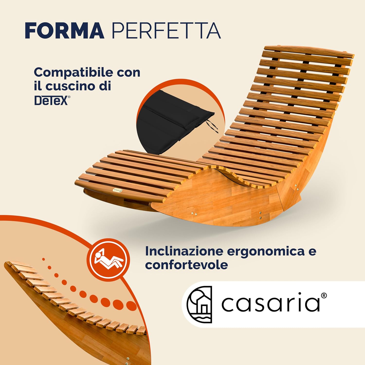 Casaria® 2x Sdraio a Dondolo JAVA Pieghevole 155x60x93cm Portata 160 kg Legno Acacia Certificato FSC® Lettino Sauna