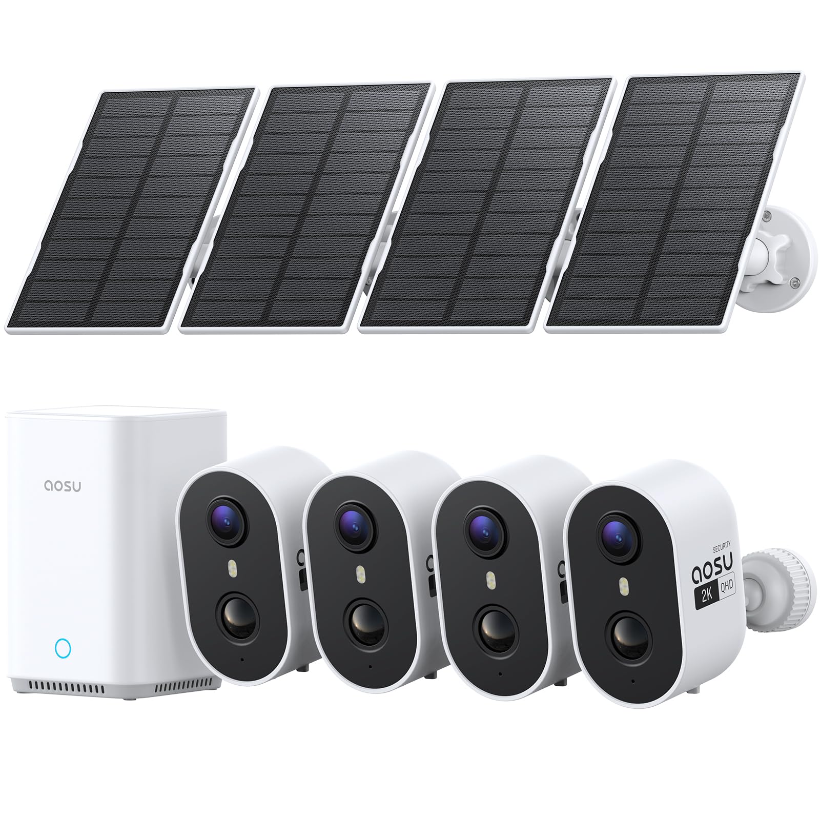 Solar-Überwachungskamera Außen C7L 4er-Kit 2K 3MP mit Basisstation 32 GB lokaler Speicher PIR-Bewegungserkennung Nachtsicht IP65