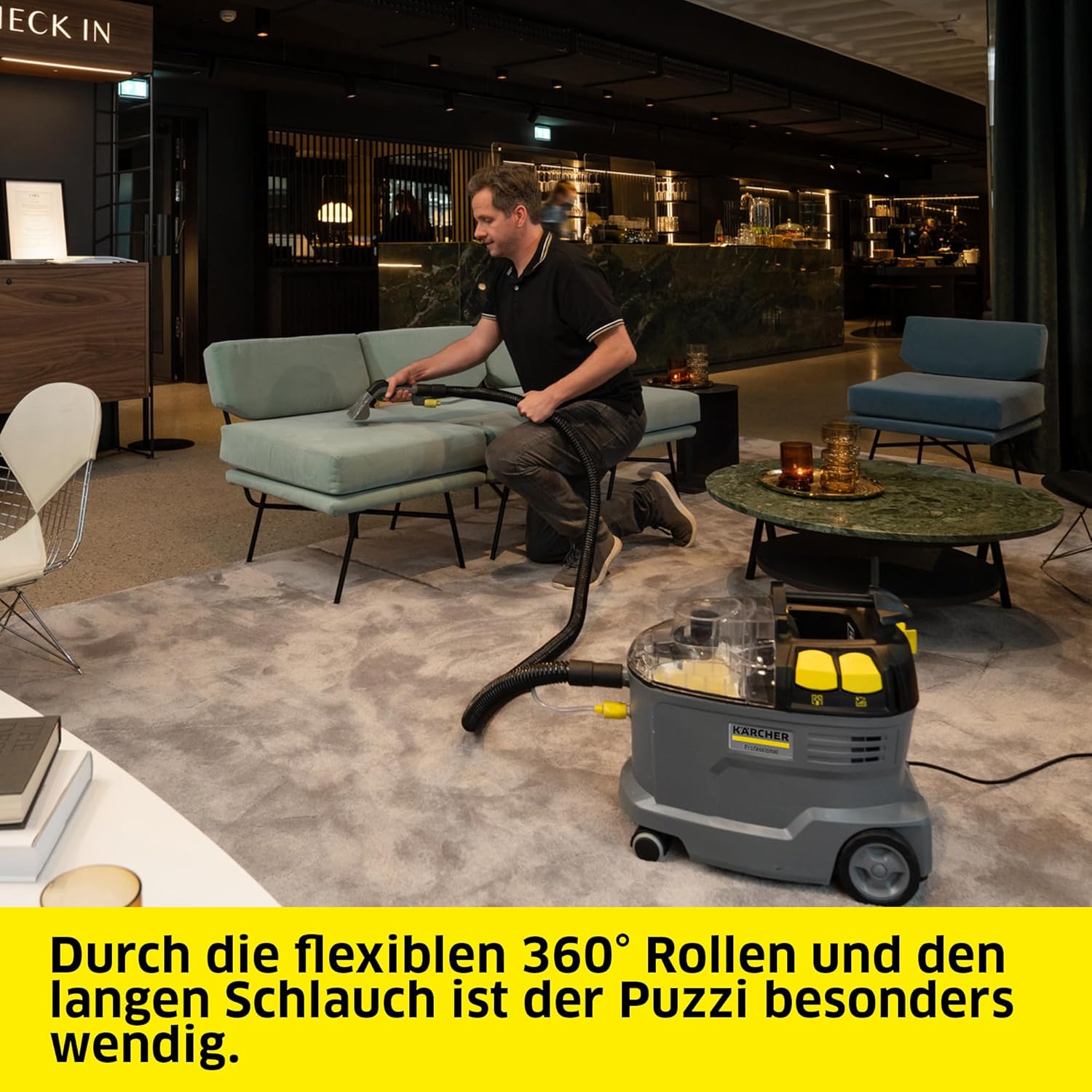Kärcher Waschsauger Puzzi 8/1, leistungsstark, für die Reinigung von Polstern, Fleckentfernung auf textilen Flächen, inkl. ergonomischer, kurzer Polsterdüse, Schwarz