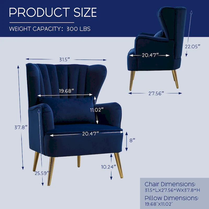 HOMYKA Modern Wingback Arm Chair Upholstered Accent Chair Set of 2