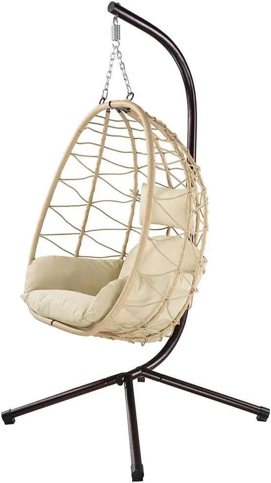 BAKAJI Hängesessel für den Garten, 98 x 0 x 95 cm (Beige), Hängematte für Indoor Outdoor, Gestell aus Metall, Schaukelstuhl