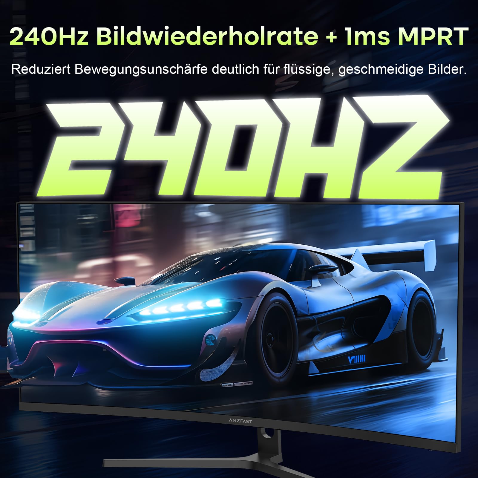 Amzfast 34 Zoll Curved Gaming Monitor 3440x1440 UWQHD 240Hz 1ms 1500R Adaptive Sync HDMI2.1 DP1.4 AMZG34C5QPro