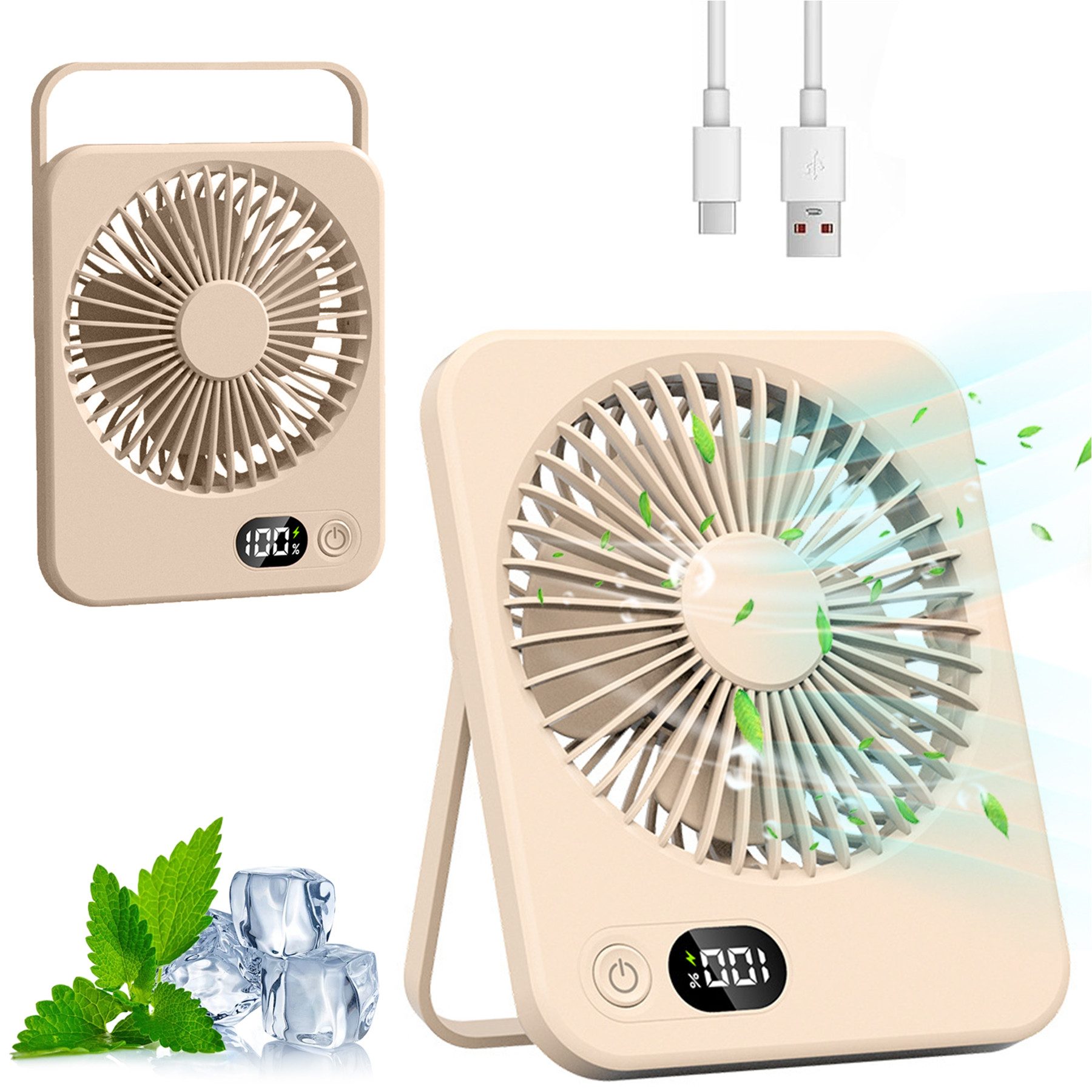 Mini USB-Ventilator Klein Tischventilator USB Leise Ventilator Akku 3600mAh