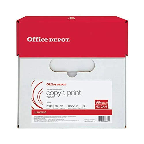 Office Depot White Copy Print Paper, 8.5&prime;&prime; x 11&prime;&prime;, 20 lb, 500 Sheets/Ream, 5 Reams/Case, High Brightness