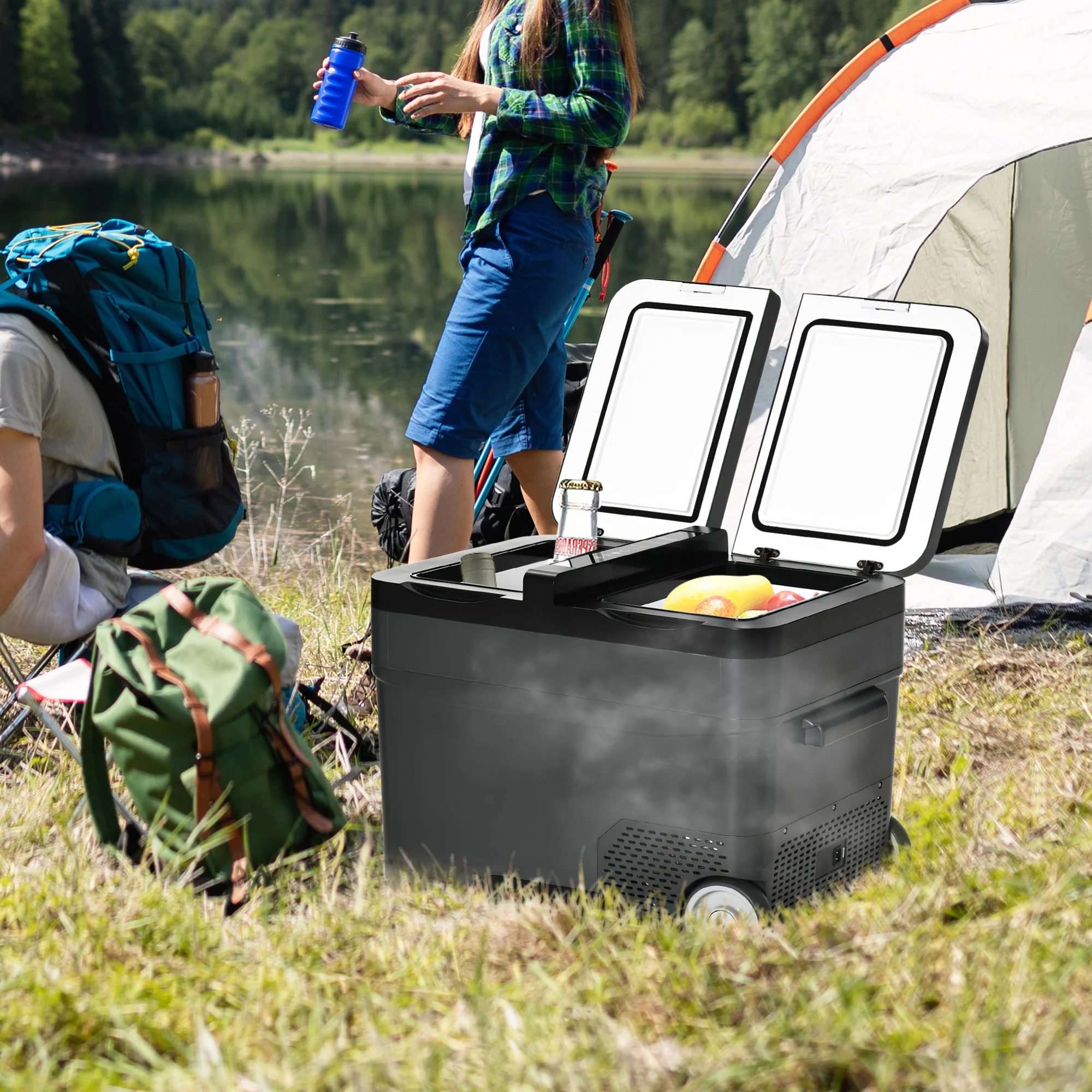Easycomfort Frigo Portatile Elettrico 35L 12V con Maniglia e Display LCD – Grigio Compatto 63,2x42x42,8 cm