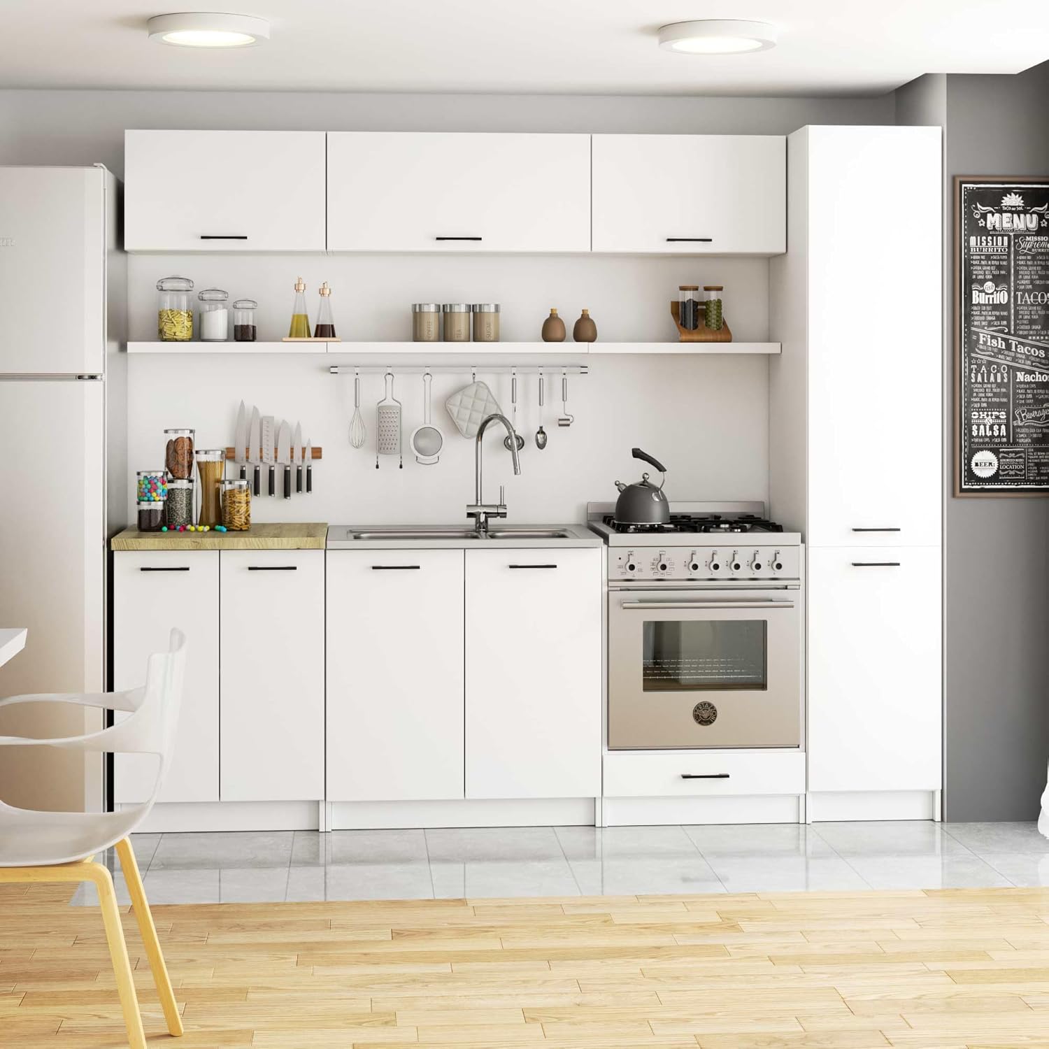 BDW - Colonna da Cucina - Armadio Largo 40 cm, Alto 205 cm, Profondo 57 cm - Spazioso per Provviste - Bianco