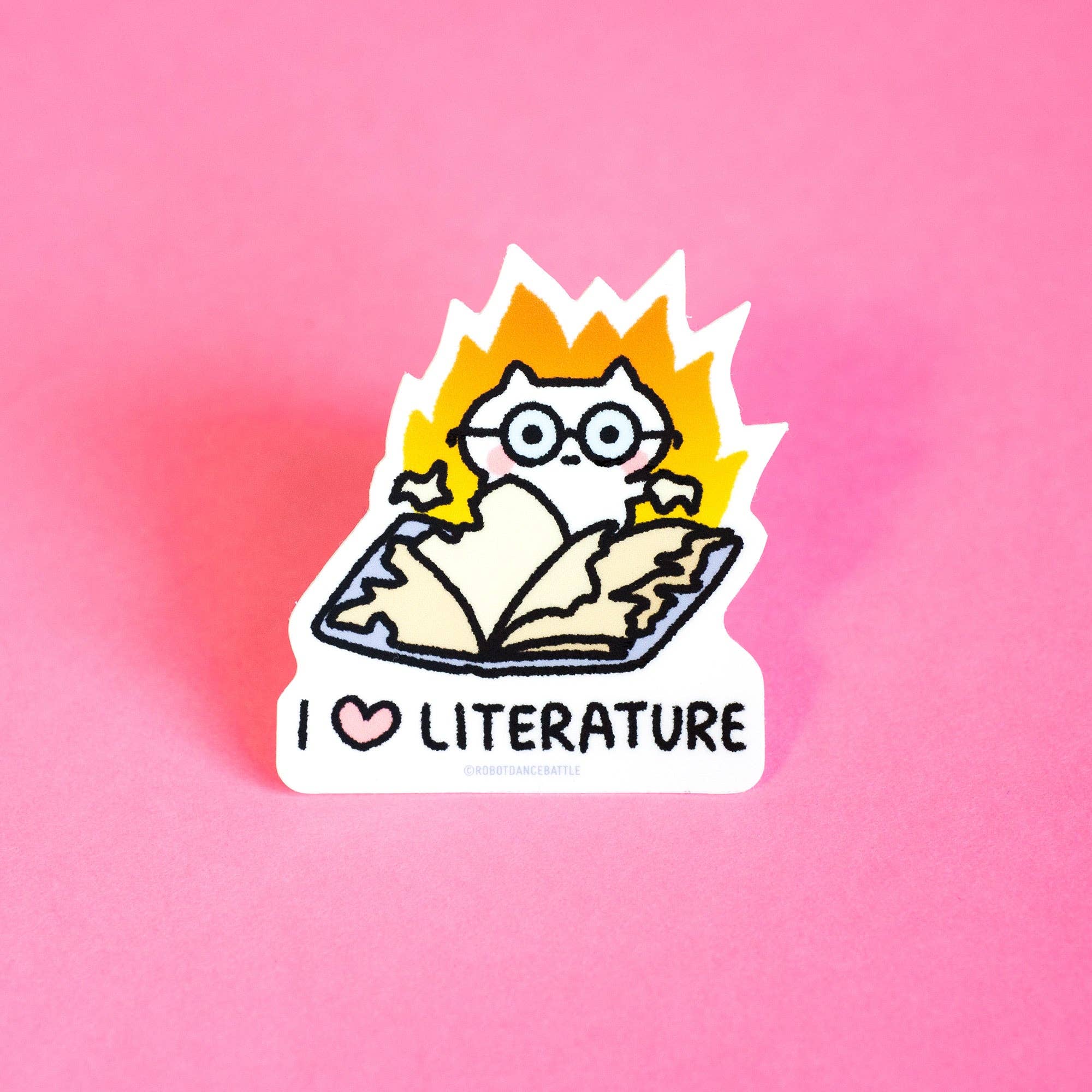 Robot Dance Battle - I Love Literature Cat Sticker