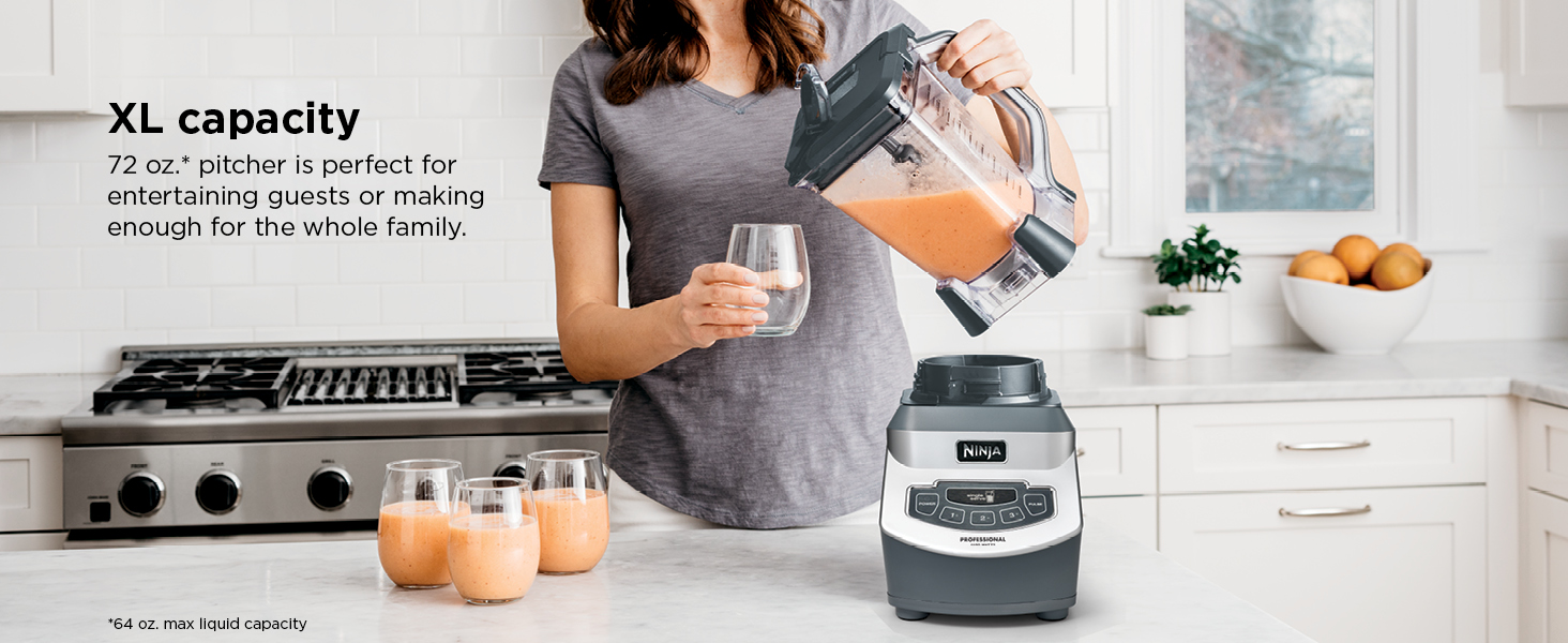 XL capacity 72 oz.* pitcher is perfect for entertaining guests or making enough for the whole family