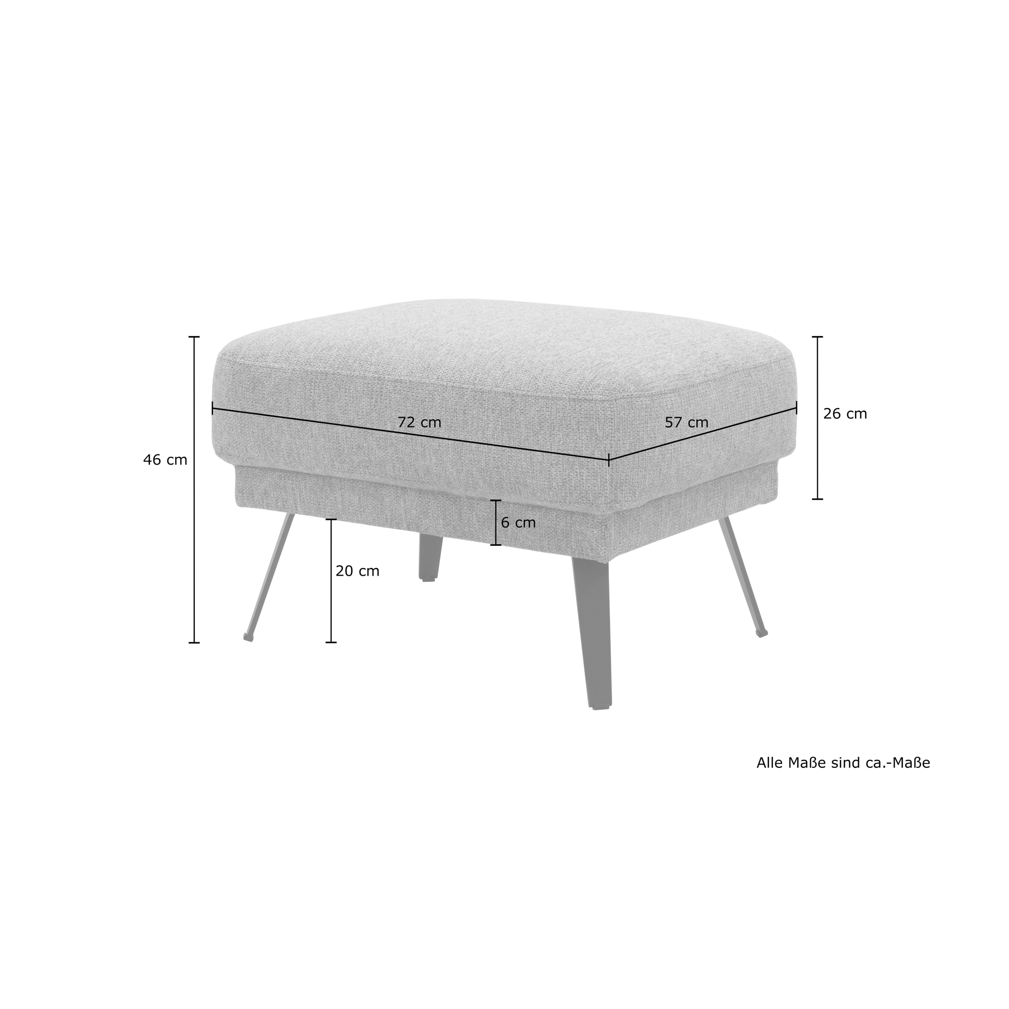 Polsterhocker 200 020, Hocker, rechteckig, mit Federkernpolsterung, 72 x 57 x 46 (BxTxH), grau