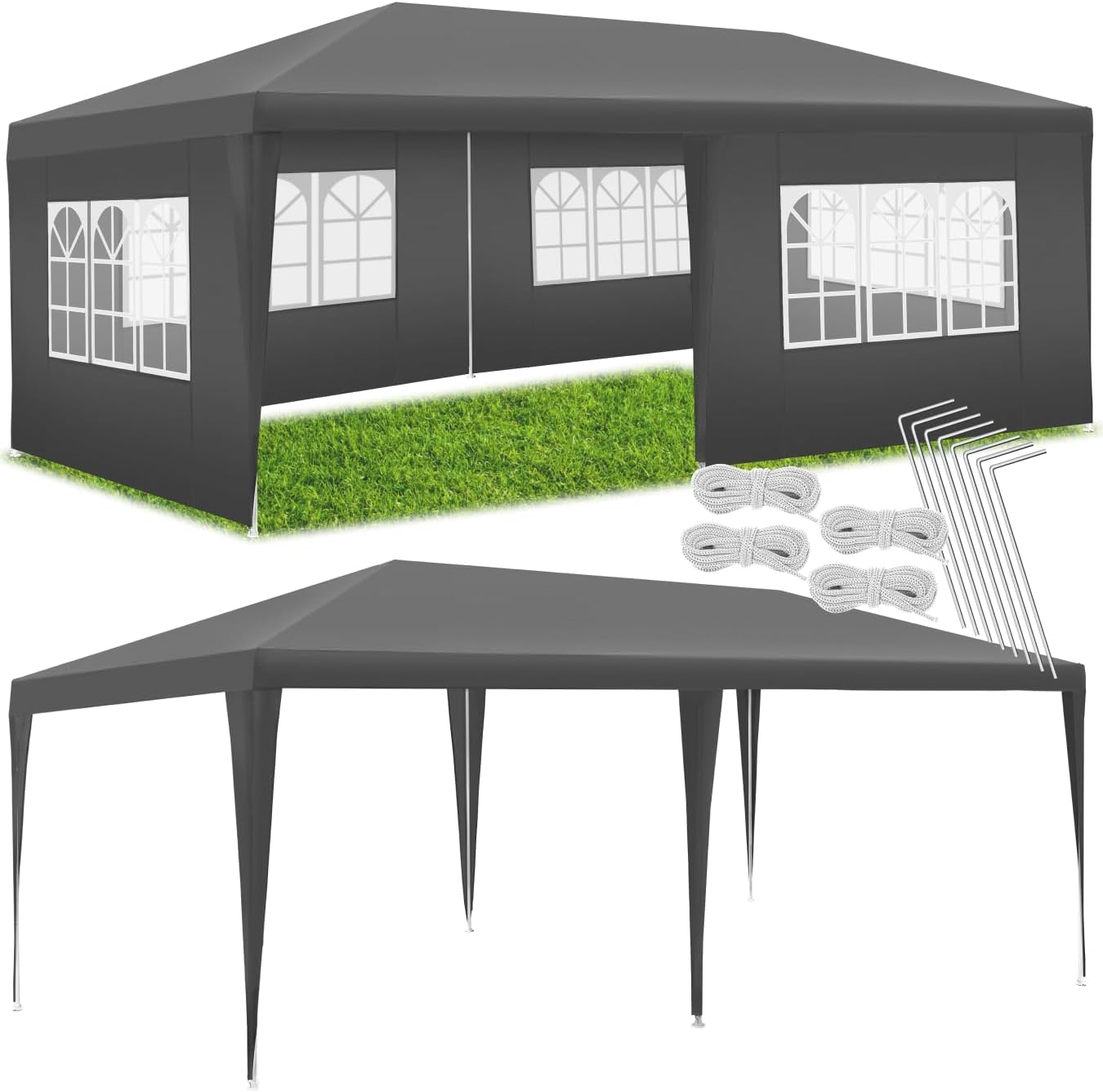 tectake? Tendone per Feste, Padiglione Gazebo Esterno Resistente con 8 Pezzi Laterali, Gazebo da Esterno con Finestre, Gazebo Impermeabile, Resistente ai Raggi UV, 600 x 300 x 250 cm - Grigio