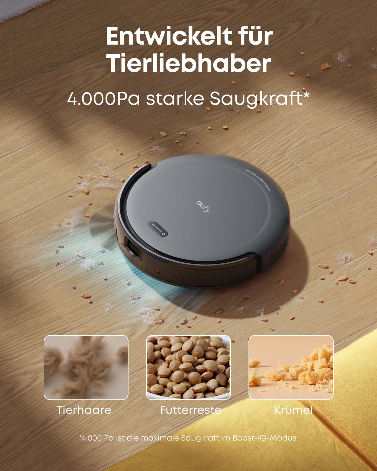 Saugroboter mit automatischer Absaugstation, 4000 Pa Saugkraft, 7,2 cm flach, für Tierhaare