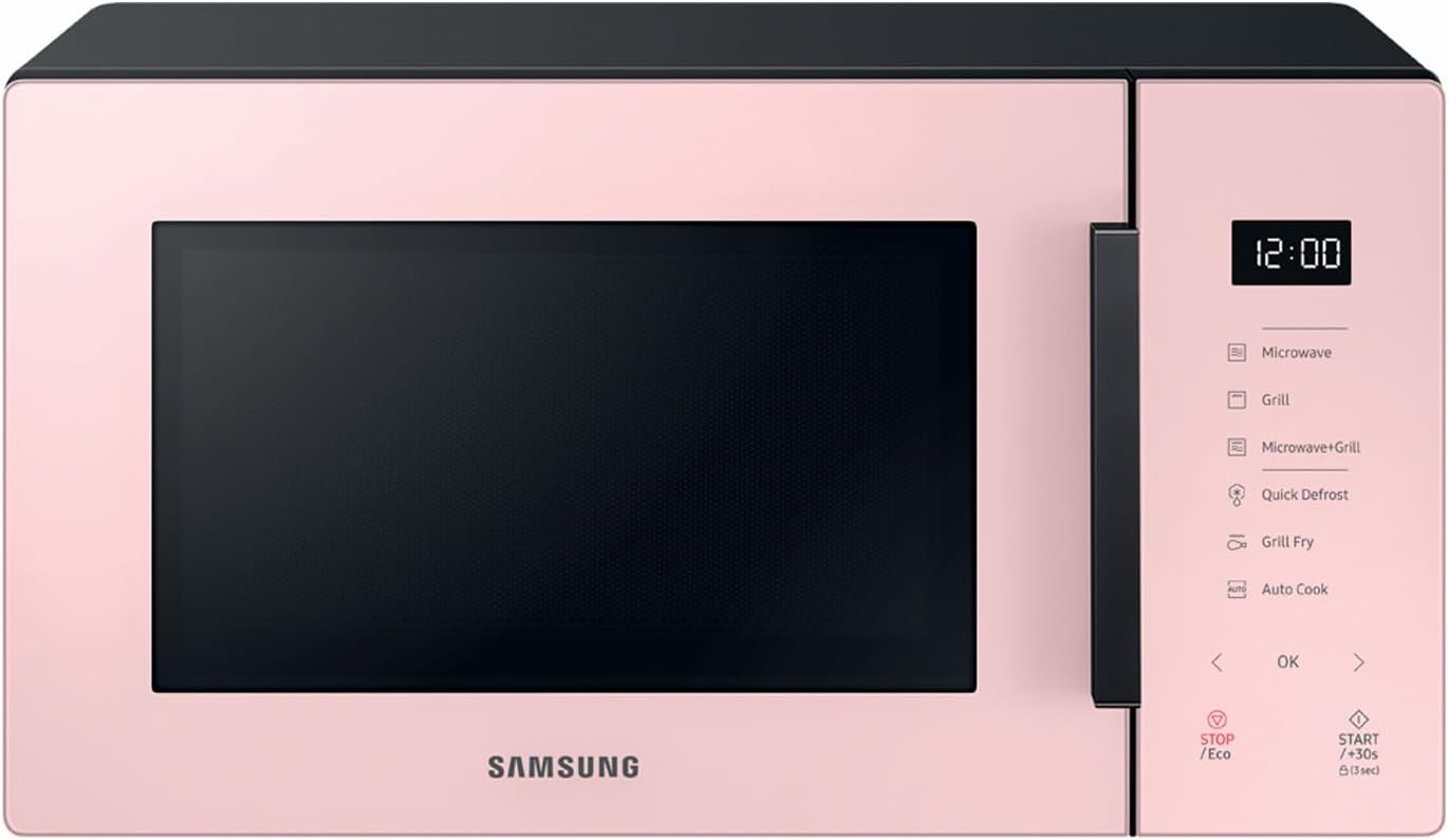 Samsung Da tavolo Forno a Microonde Glass Design MG23T5018CP/ET, Cottura Croccante, AirFry, Microonde + Grill 800 W + 1100 W, 23 L, 49l x 27,5h x 38p cm, Cipria