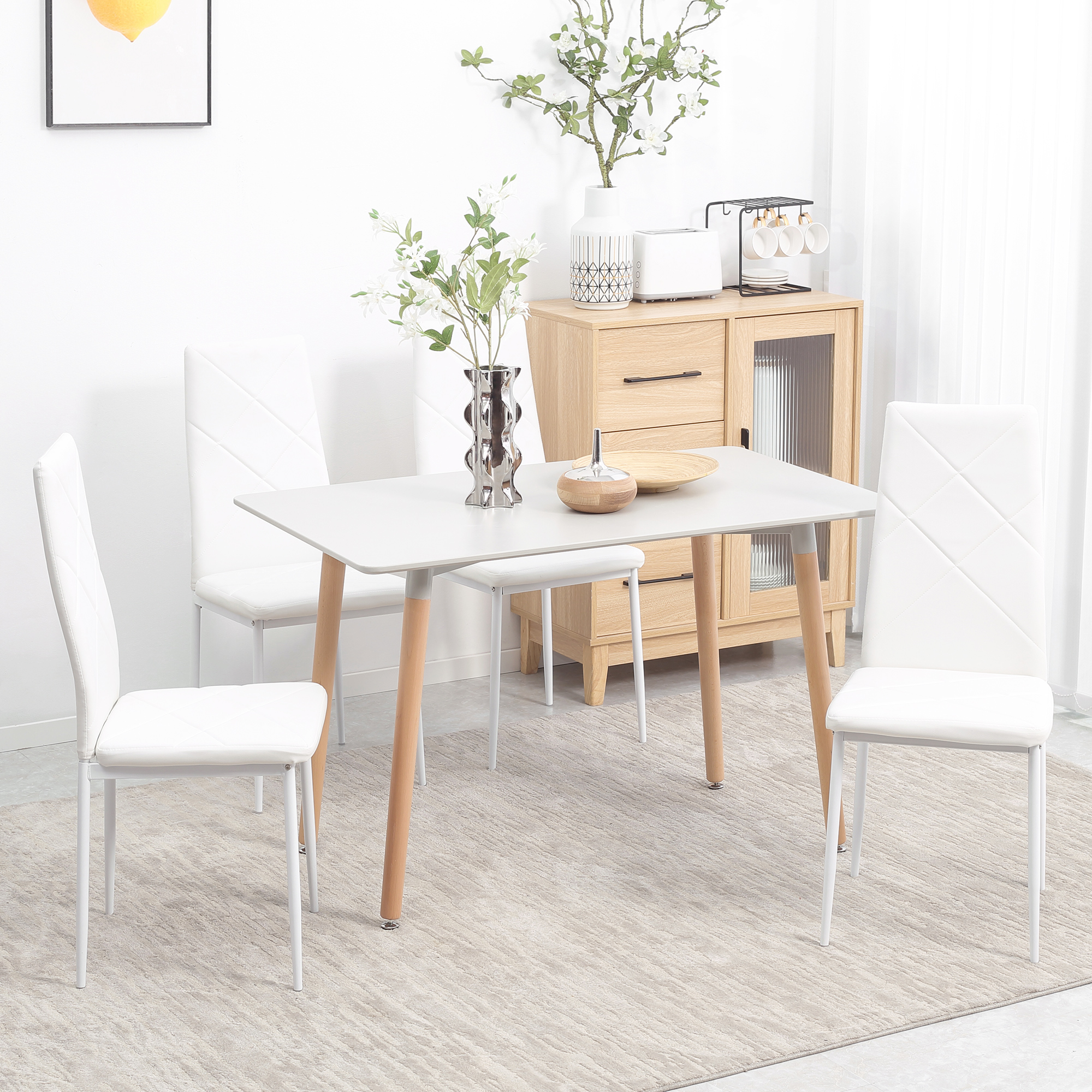 HOMCOM 4er-Set Stühle, Esszimmerstühle, Küchenstühle, 41 cm x 50 cm x 97 cm, Weiß