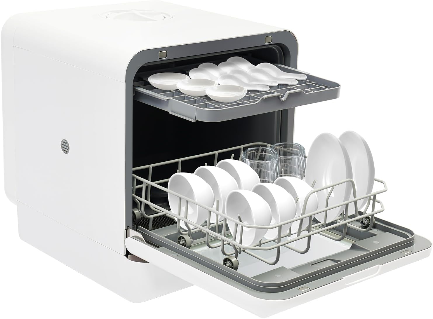Lavastoviglie 4-6 coperti, 41×46×46 cm Portatile Lavastoviglie da Tavolo con Asciugatura ad Aria Calda, Capacità da 6L, Lavaggio a 360° Superiore e Inferiore, 4 Programmi, Controllo Touch