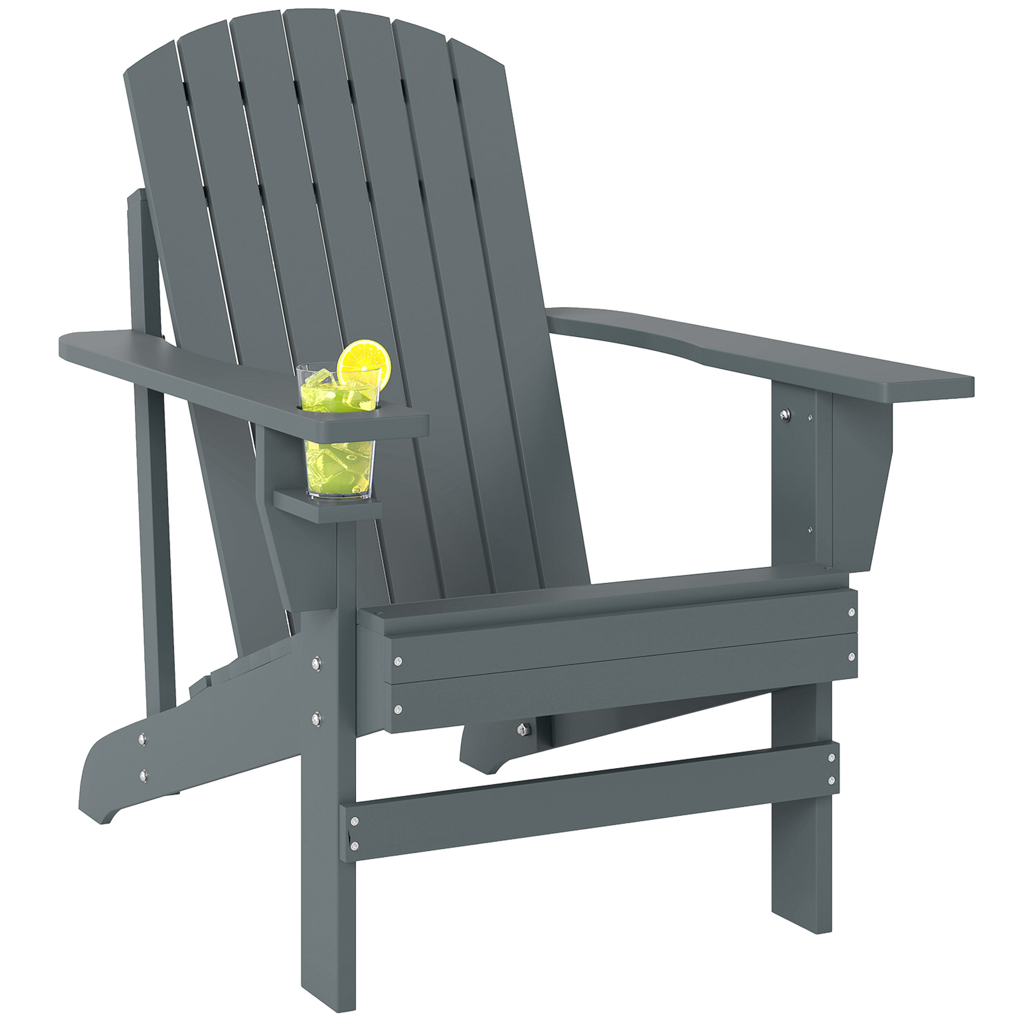 Outsunny Adirondack-Gartenstuhl mit Becherhalter Gartenliege Balkonstuhl Massivholz Dunkelgrau 97 x 72,5 x 93 cm