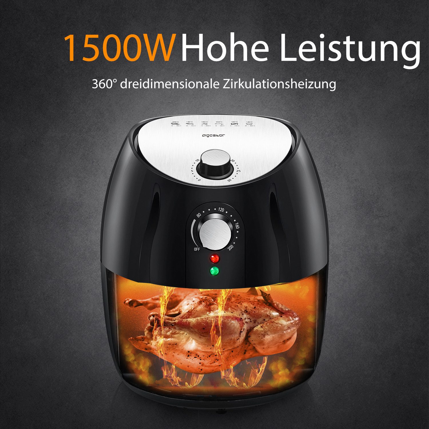 Heißluftfritteuse 4L Airfryer, 30 Mins Timer, Einstellbare Temperatur, fettarmes Kochen, Überhitzungsschutz