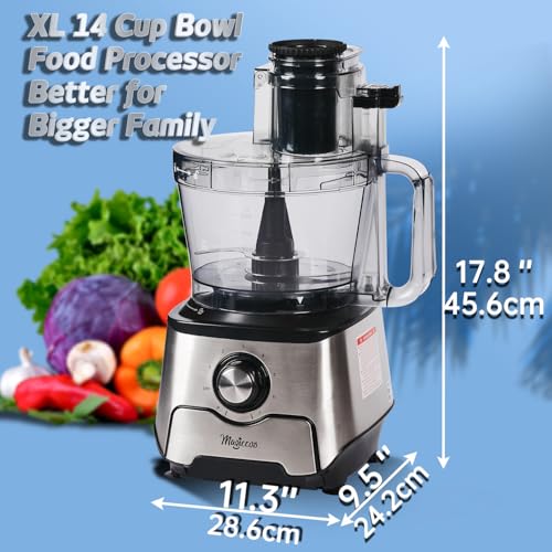 Magiccos 14 Cup French Fry Cutter Storage Drawer Food Processor   XL Bowl, Large Chute & Storage Drawer, Slicing & Shredding, Chopping & Mixing, For Fries, Cheese, Meat & Veggie Prep, For Home Kitchen: Home & Kitchen