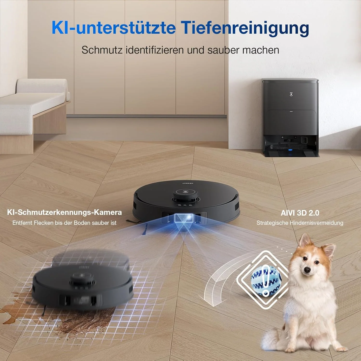 ECOVACS DEEBOT T30S PRO Saugroboter mit Wischfunktion, 11.000 Pa, ZeroTangle Technologie, 70°C heißes Wasser Wischen beim Waschen, TruEdge™ Kantenwischen, 6.400mAh Batterie, AI-Hindernisvermeidung