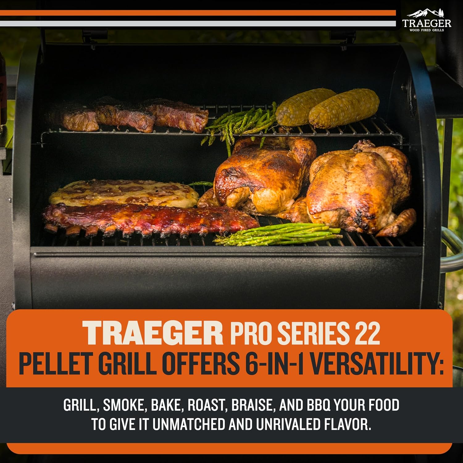 Traeger Grills Pro 22 Wood Pellet Grill & Smoker  Electric Pellet Smoker Grill Combo  6-in-1 BBQ Versatility  572 sq. in. Grilling Capacity  Meat Probe  450 Degree Max Temperature  18LB Hopper  Bronze