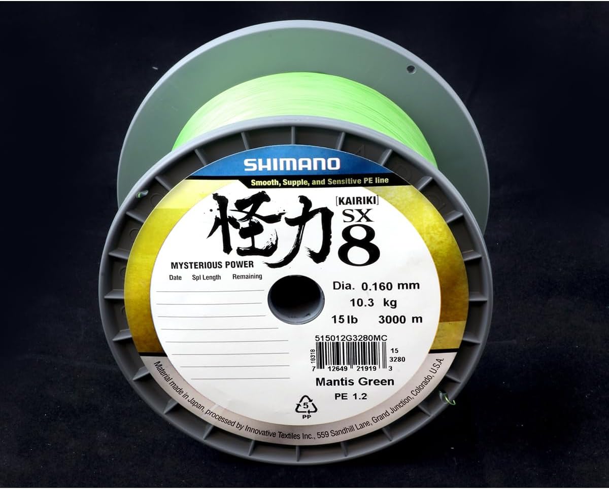 SHIMANO Kairiki 8, Geflochtene Angelschnüre, 3000m, 0,28mm, 18,1kg, 40lb, Mantis Grün, 59WPLM98S1J