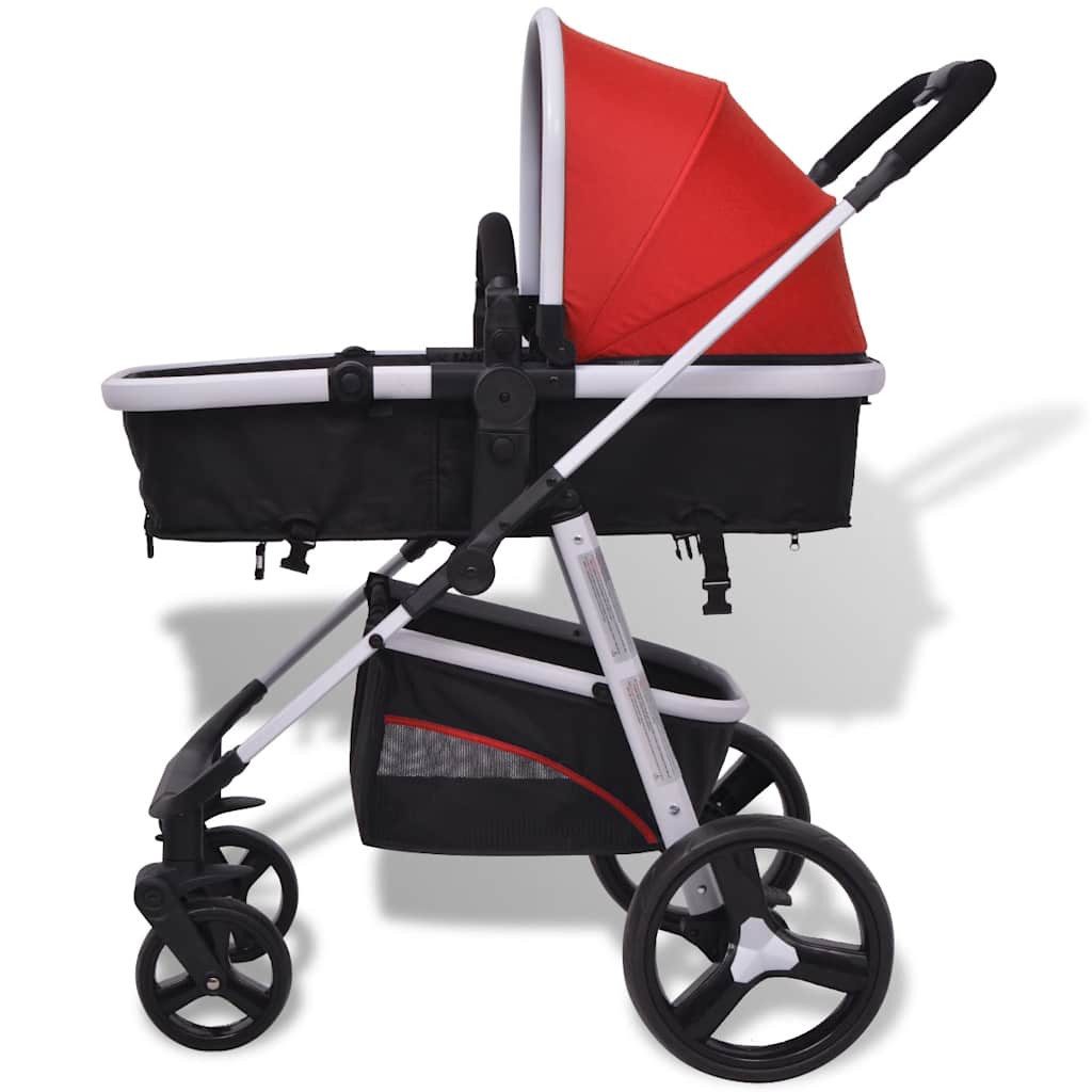 Kinder-Buggy 3-in-1 Kinderwagen Aluminium Rot und Schwarz