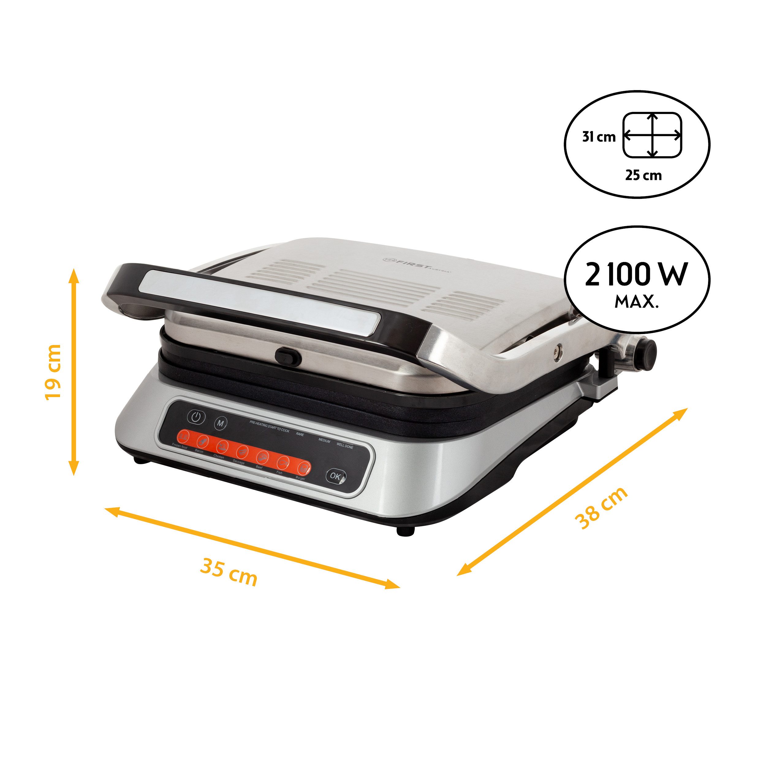 Kontaktgrill Kontaktgrill digital, Tischgrill, 2100W, antihaftbeschichtete Platten
